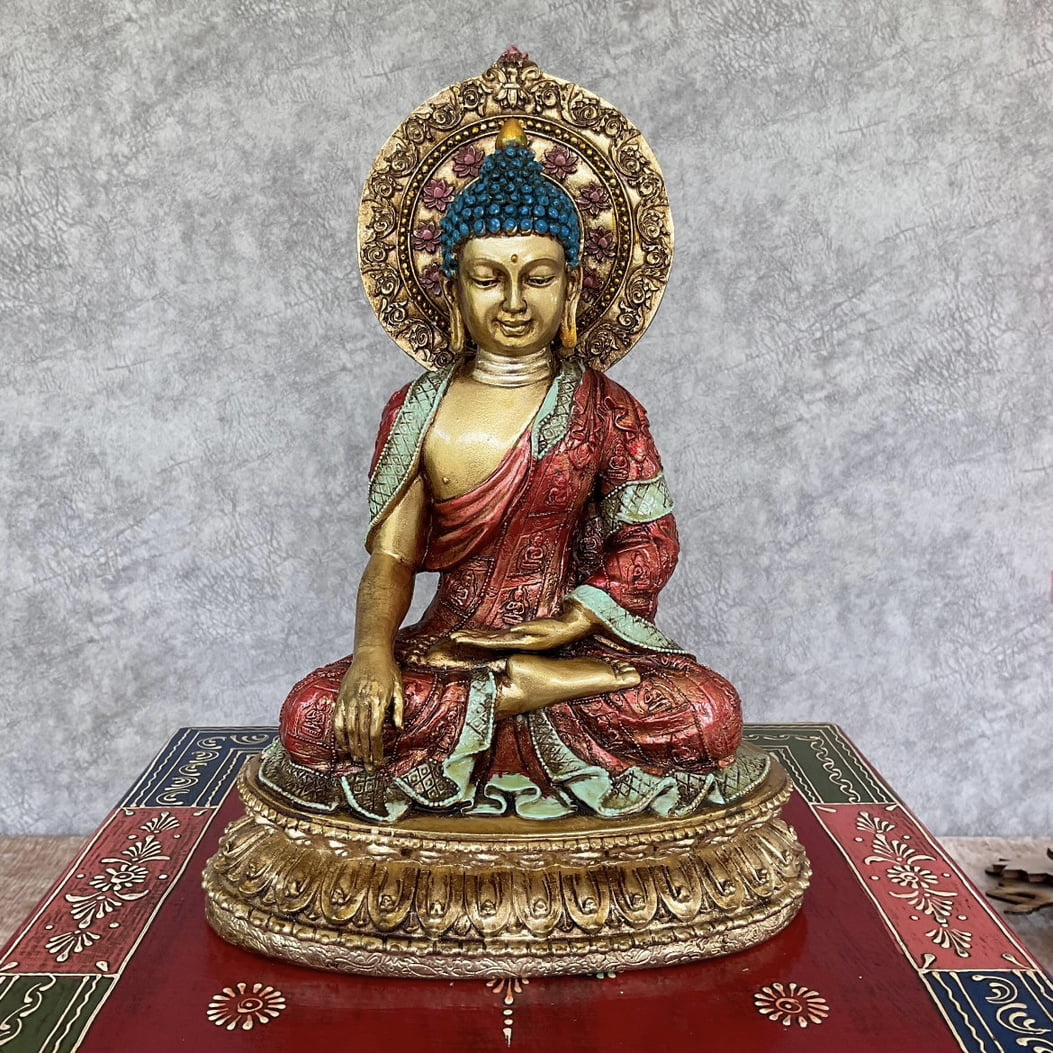 Lord Buddha Idol Copper Finish Marble Dust & Resin Idol