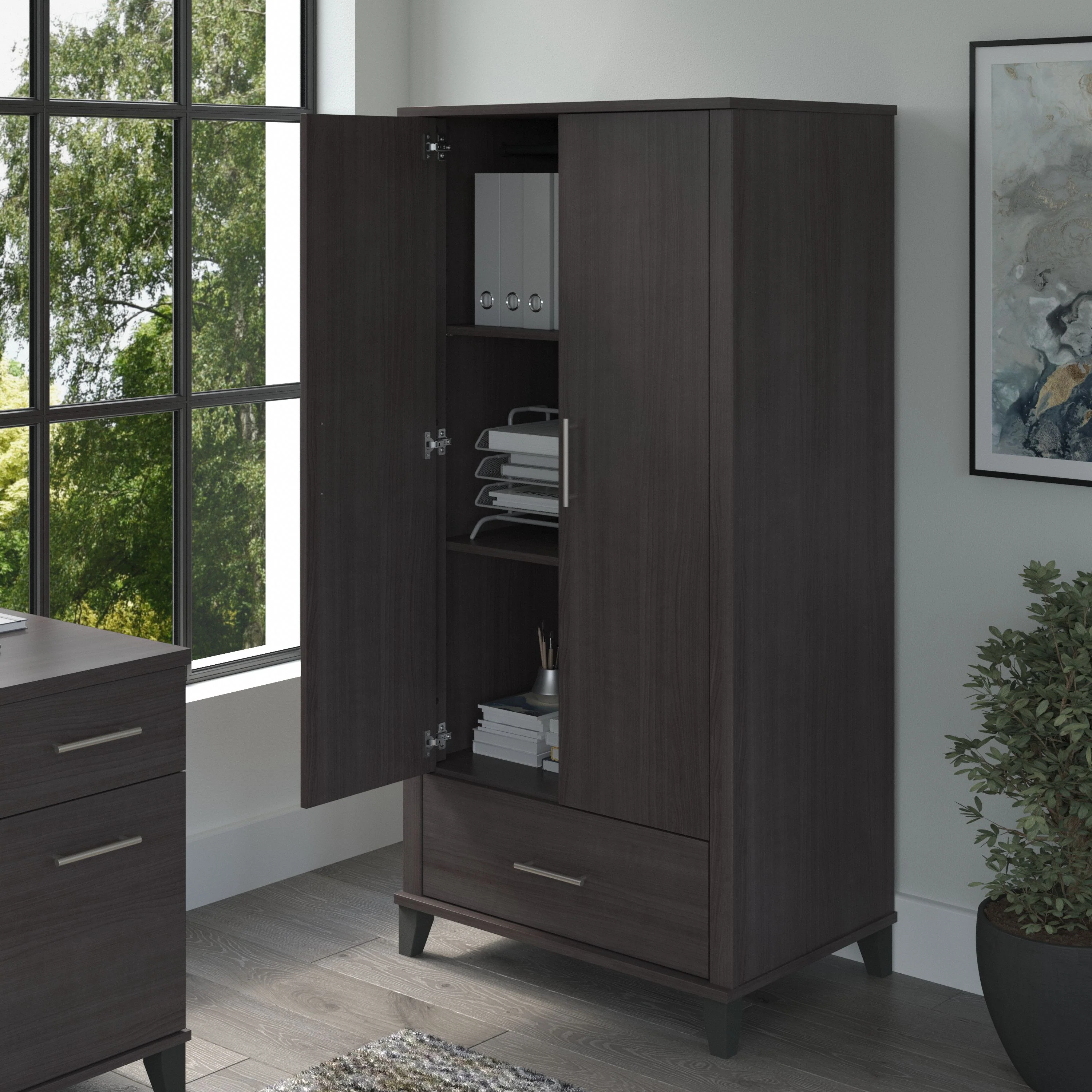 Somerset Tall Storage Cabinet with Doors and Drawer