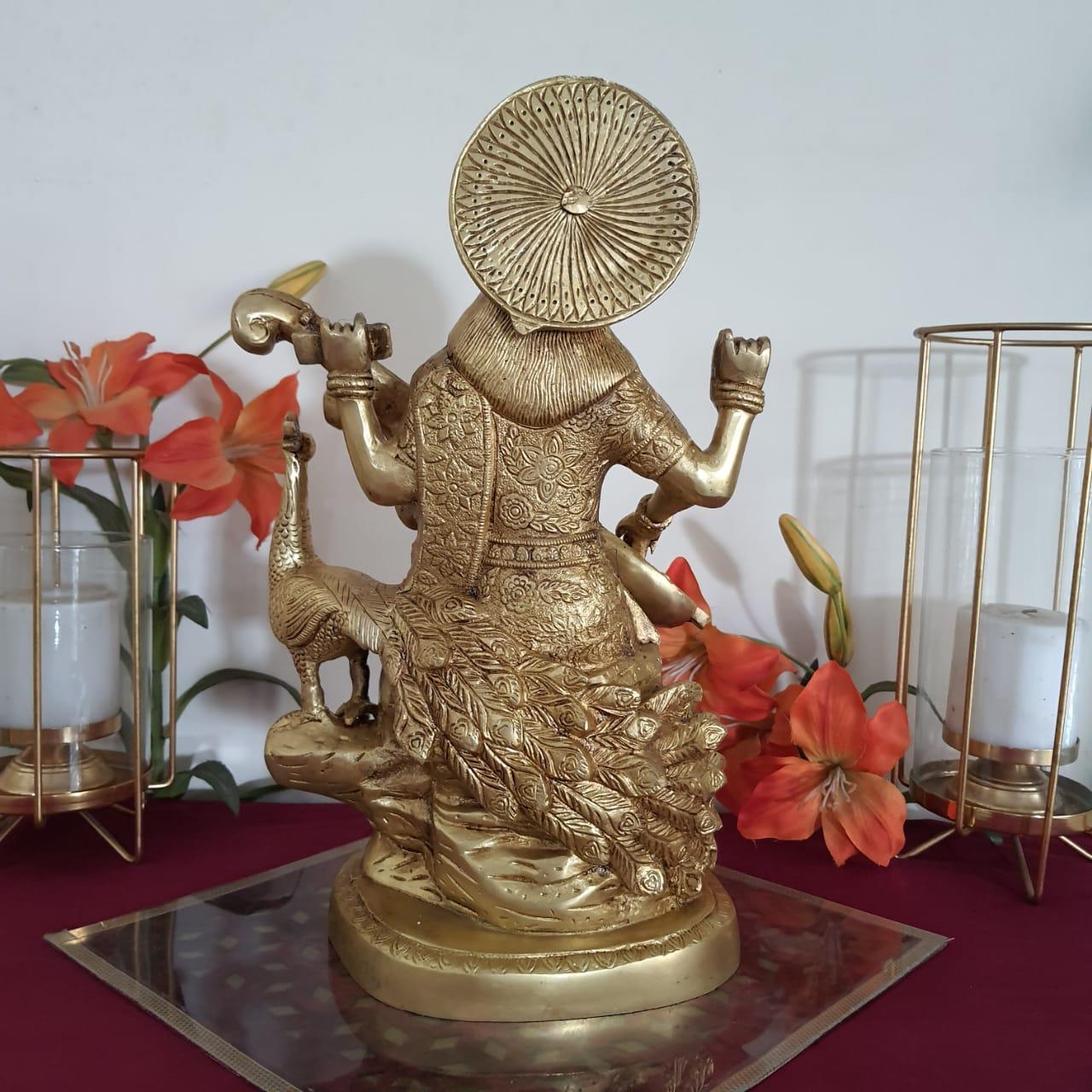 15 Inches Goddess Saraswati Brass Idol - Decorative Statue