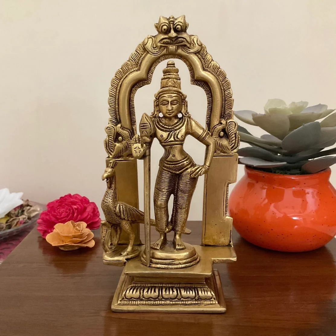 Lord Murugan Swamy Kartikeya Brass Idol - Decorative Figurine