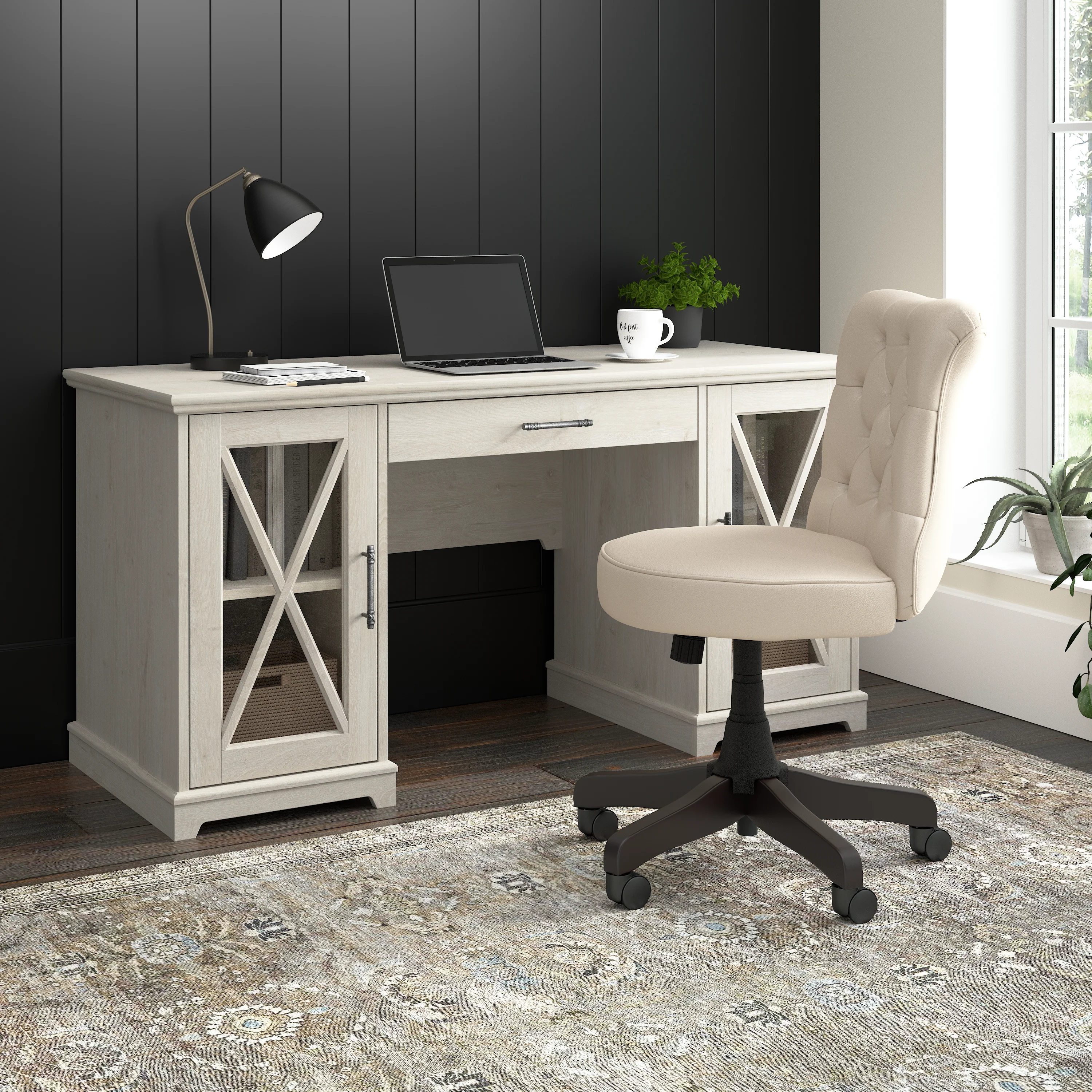 Lennox 60W Farmhouse Desk with Storage and Keyboard Tray