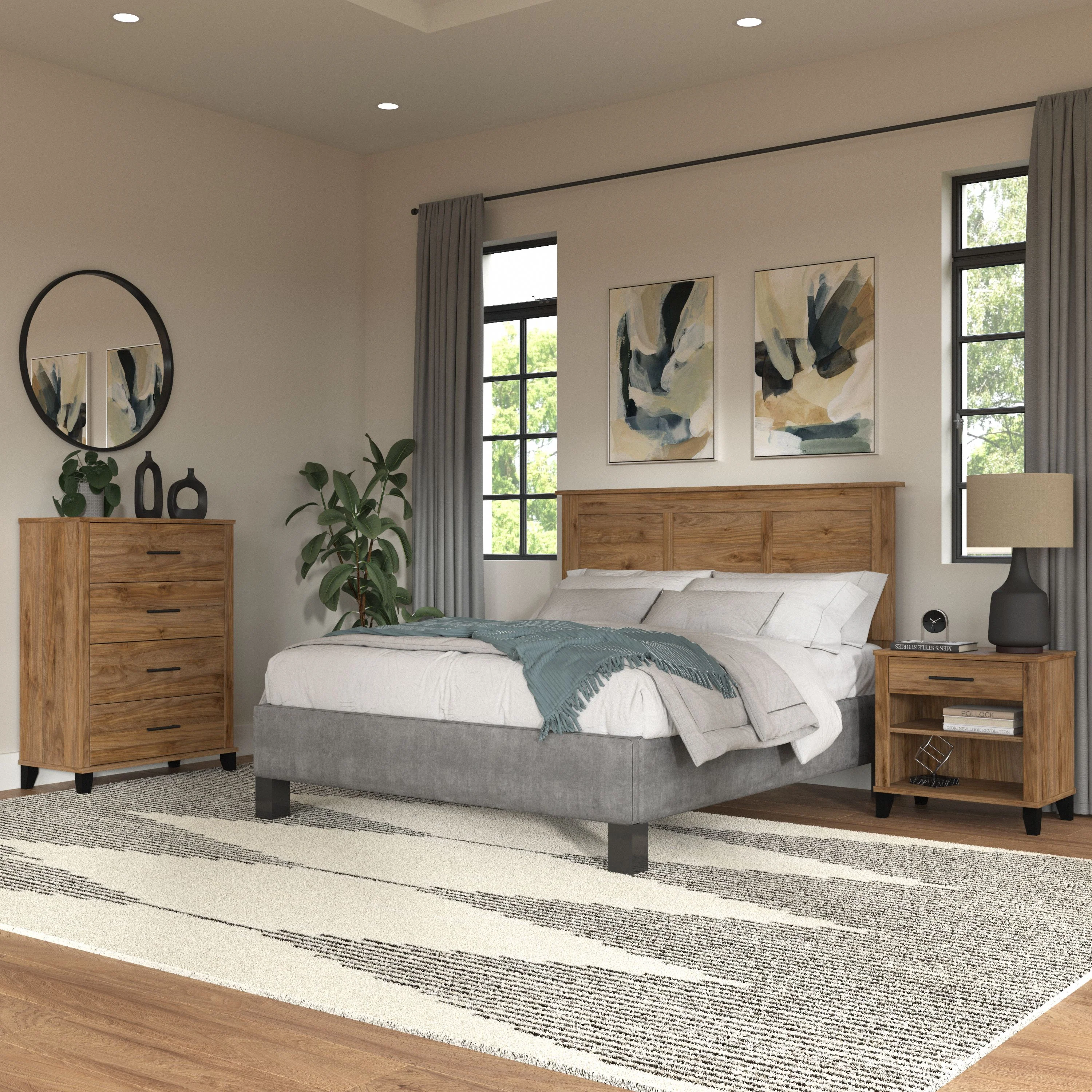 Somerset Full/Queen Size Headboard, Chest of Drawers and Nightstand Bedroom Set