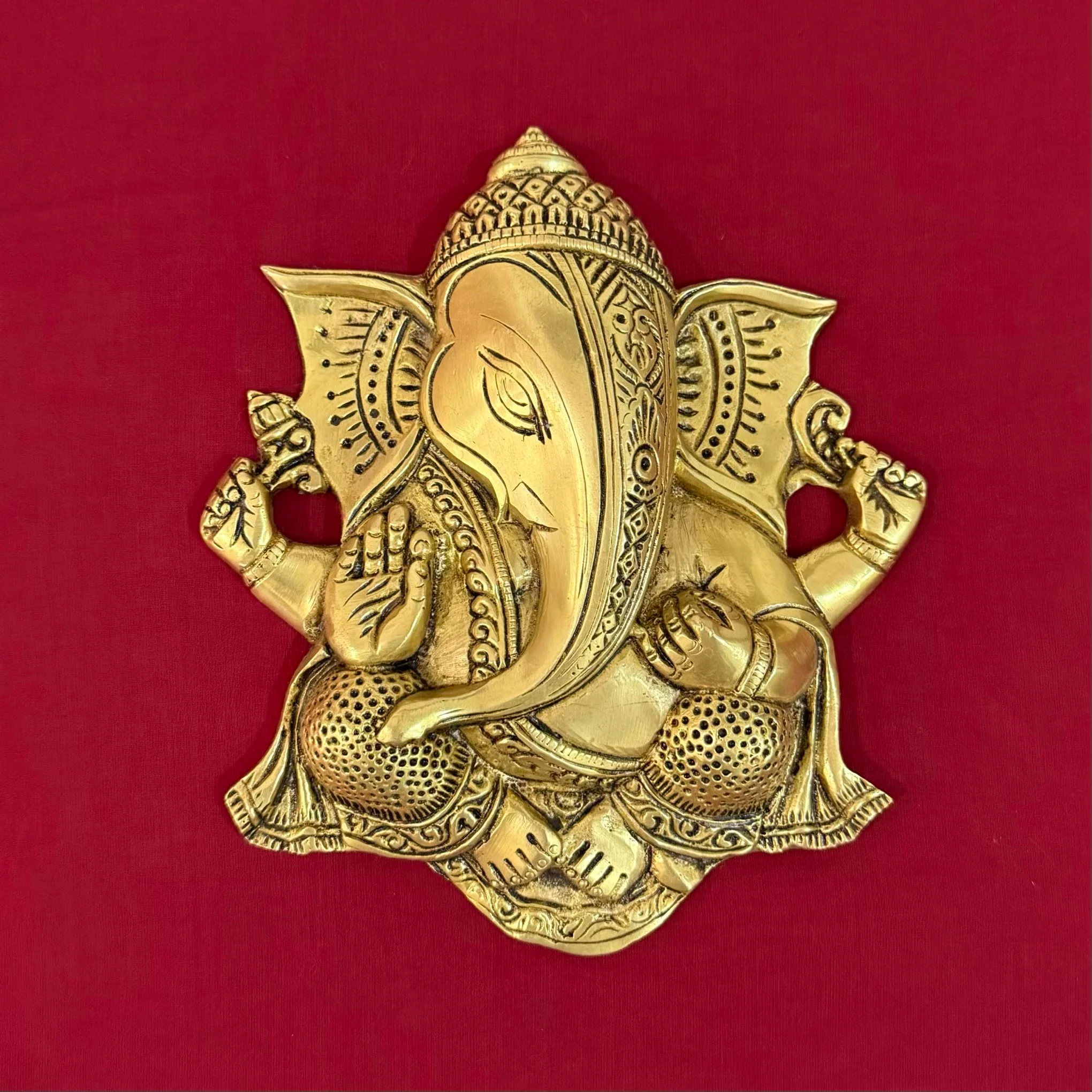 Brass Ganesha Lotus Wall Hanging (Set of 3)