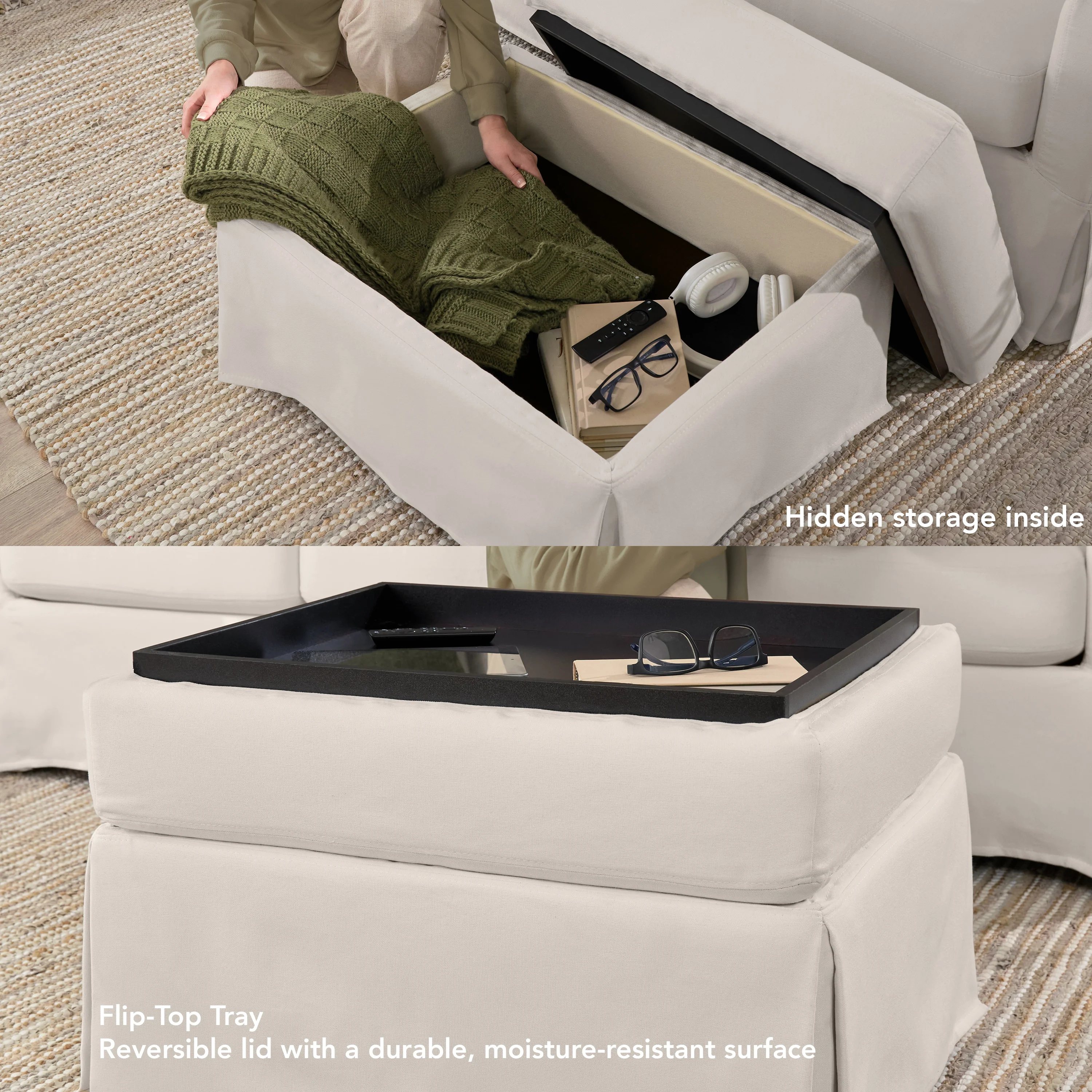 Bush Home Harper Storage Ottoman with Tray and Slipcover