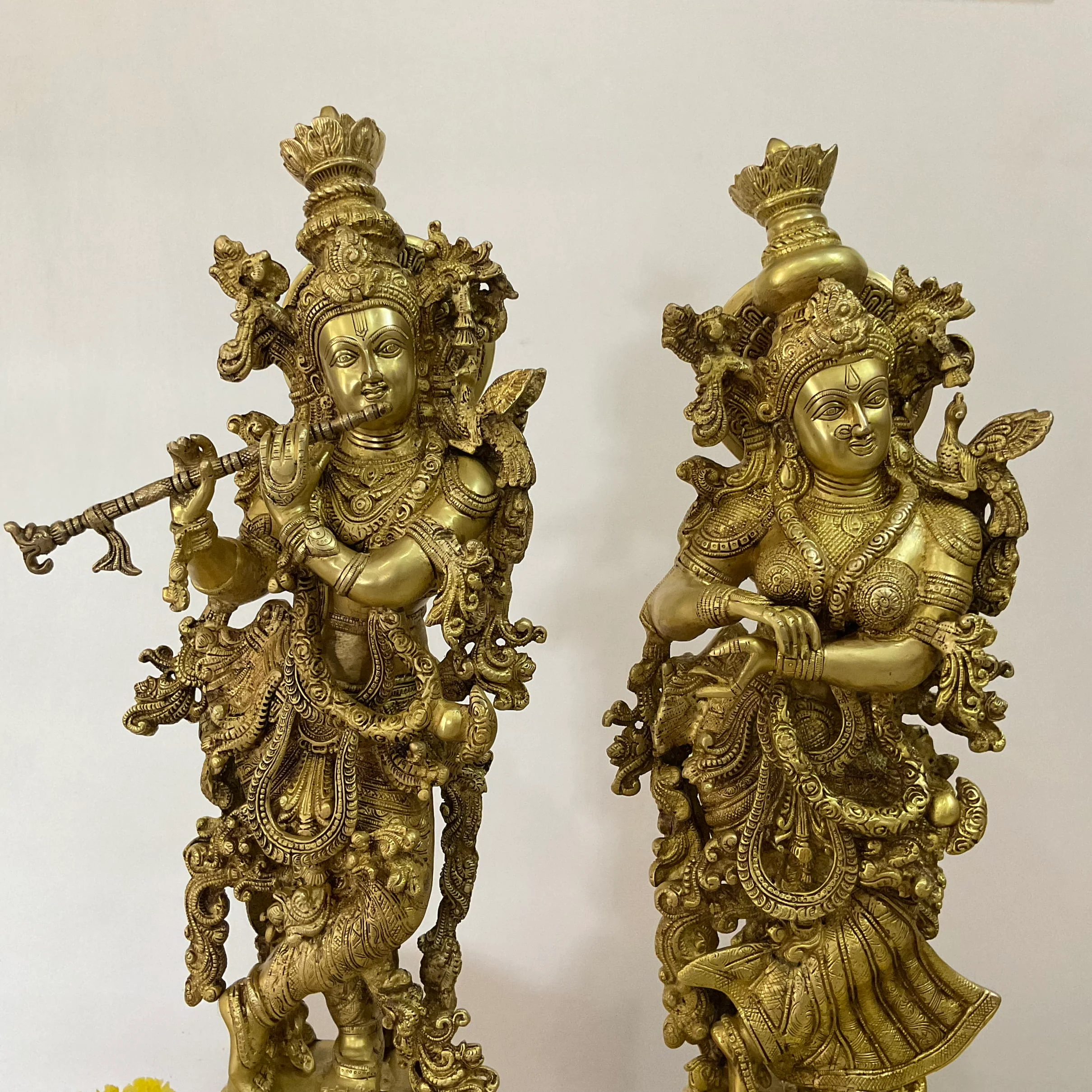 30 Inches Brass Idol of Radha Krishna - Handmade Decorative Figurines