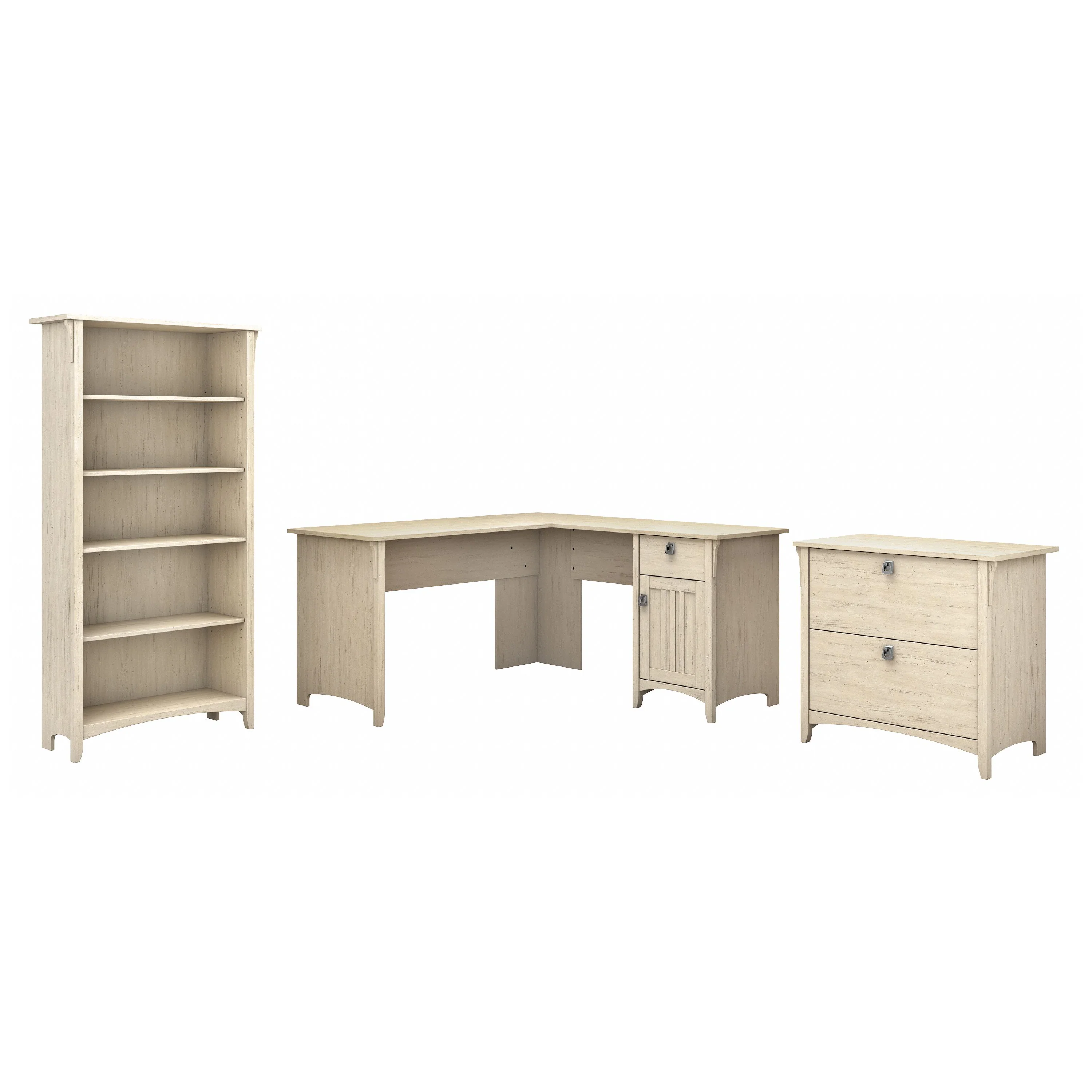 Salinas 60W L Shaped Desk with Lateral File Cabinet and 5 Shelf Bookcase