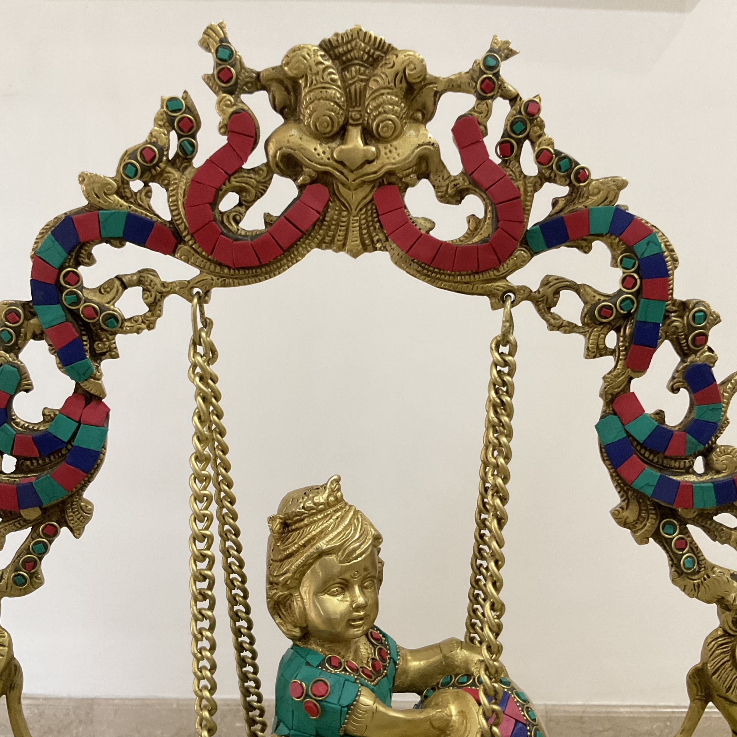Baby Krishna Swing Yali Decorative Brass Idol Statue
