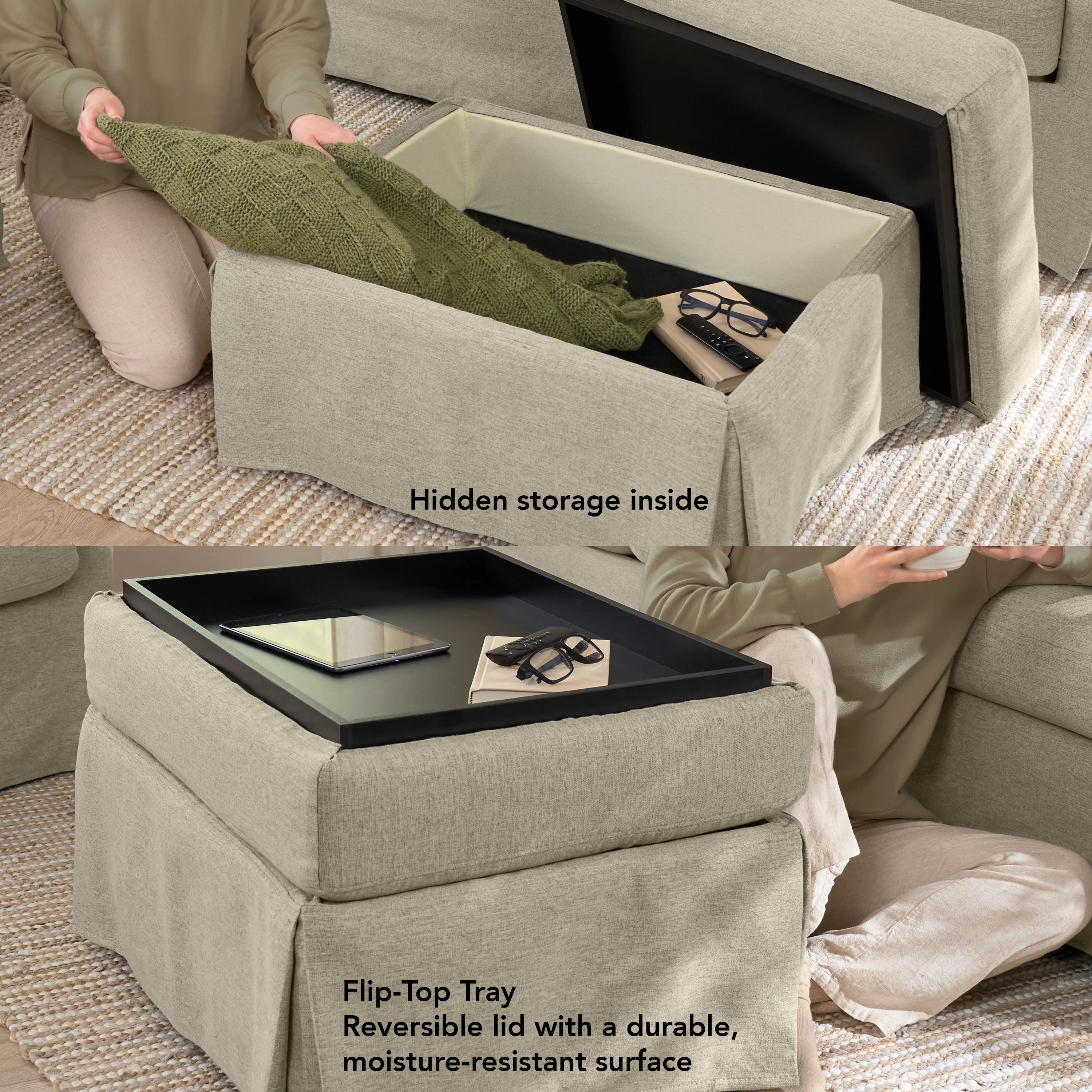 Bush Home Harper Storage Ottoman with Tray and Slipcover