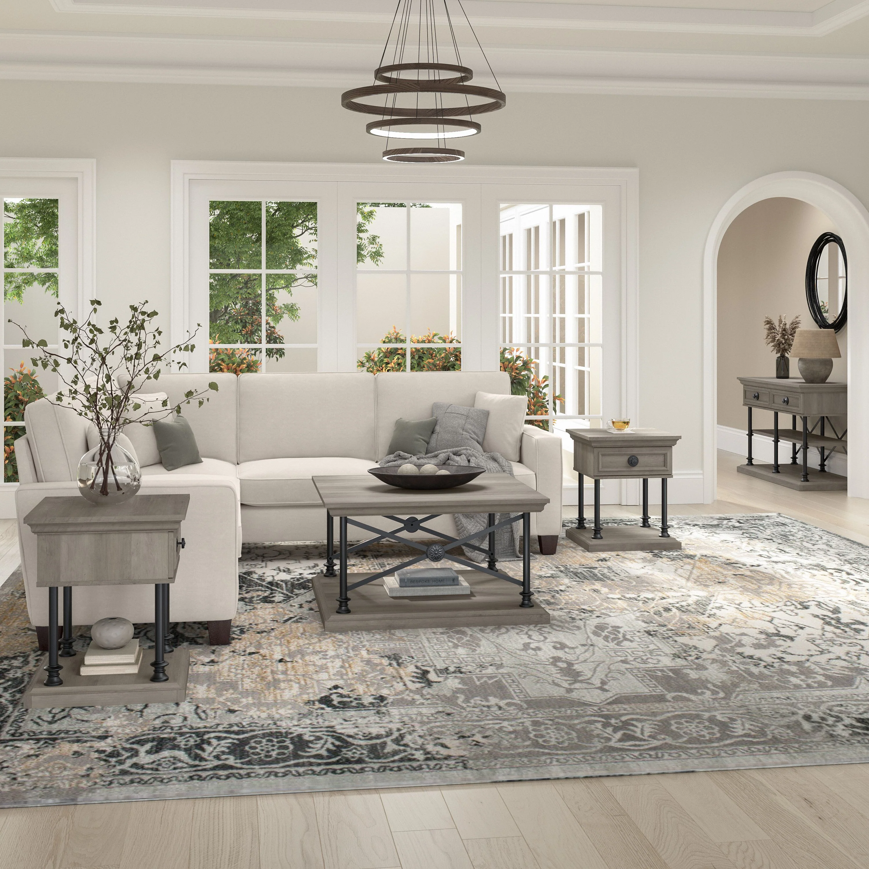 Coliseum Square Coffee Table, Console Table, and Two End Tables