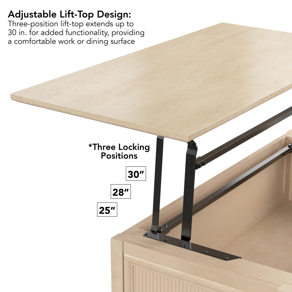 Bush Home Camille 47W Fluted Lift Top Coffee Table with Storage