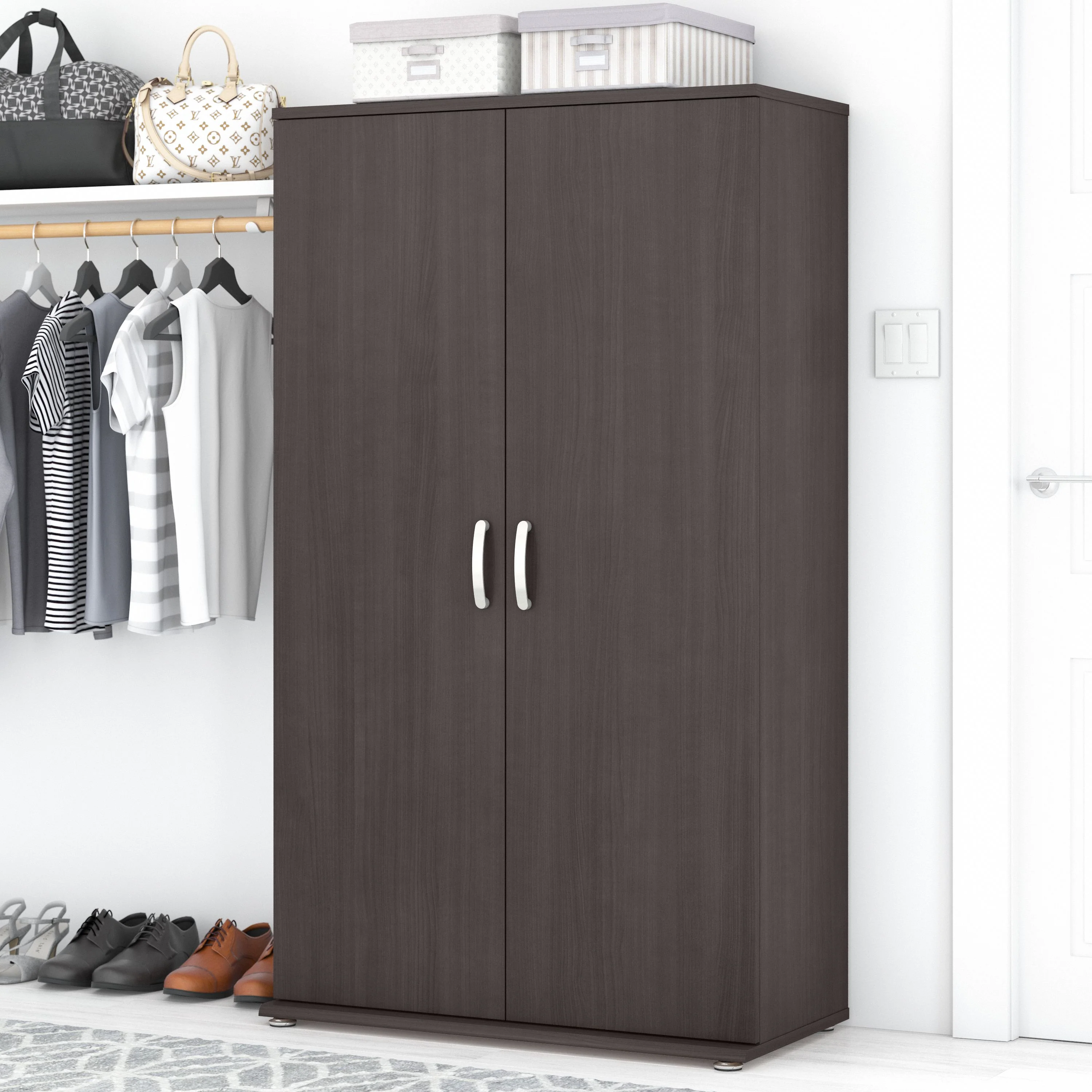 Universal Tall Clothing Storage Cabinet with Doors and Shelves