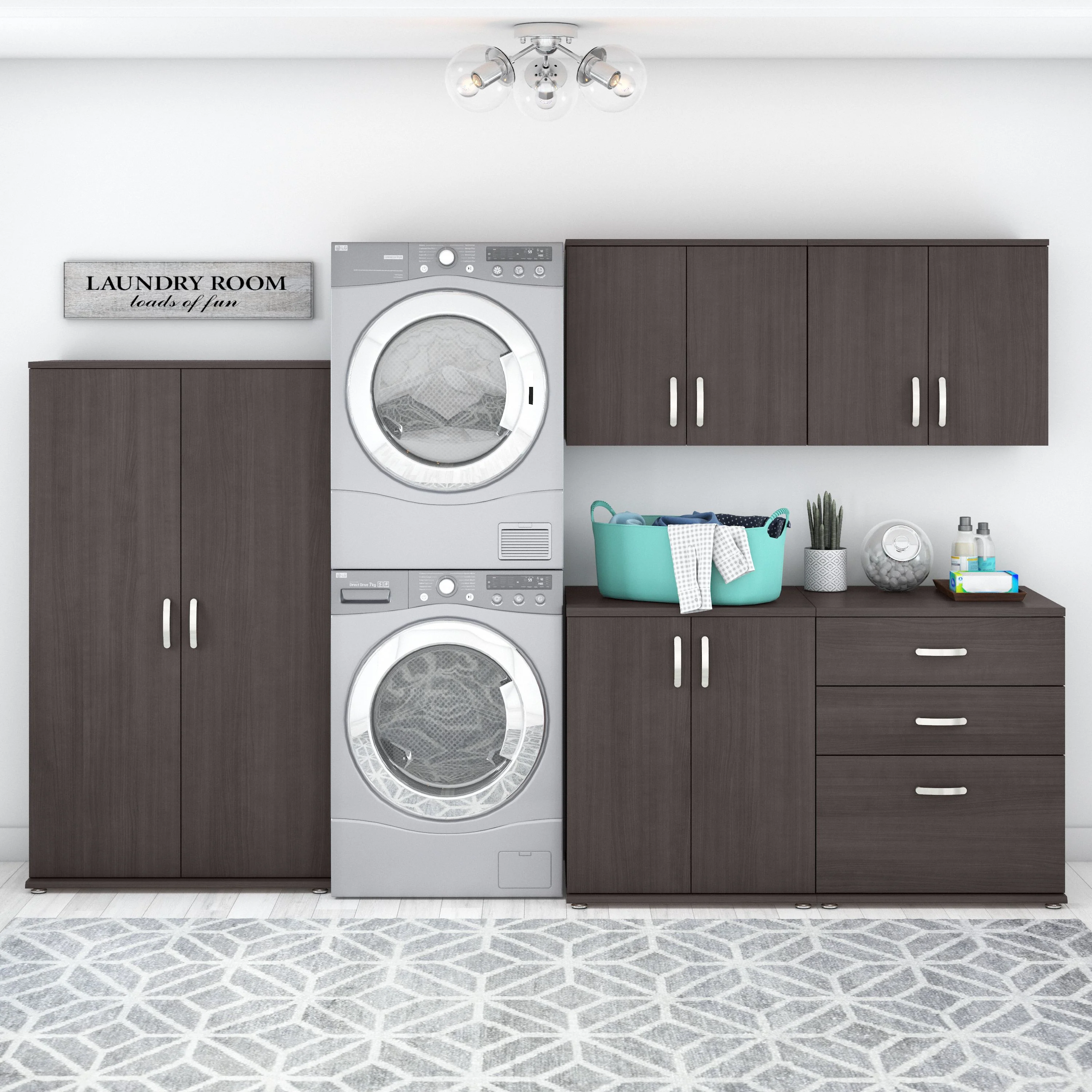 Universal 5 Piece Modular Laundry Room Storage Set with Floor and Wall Cabinets