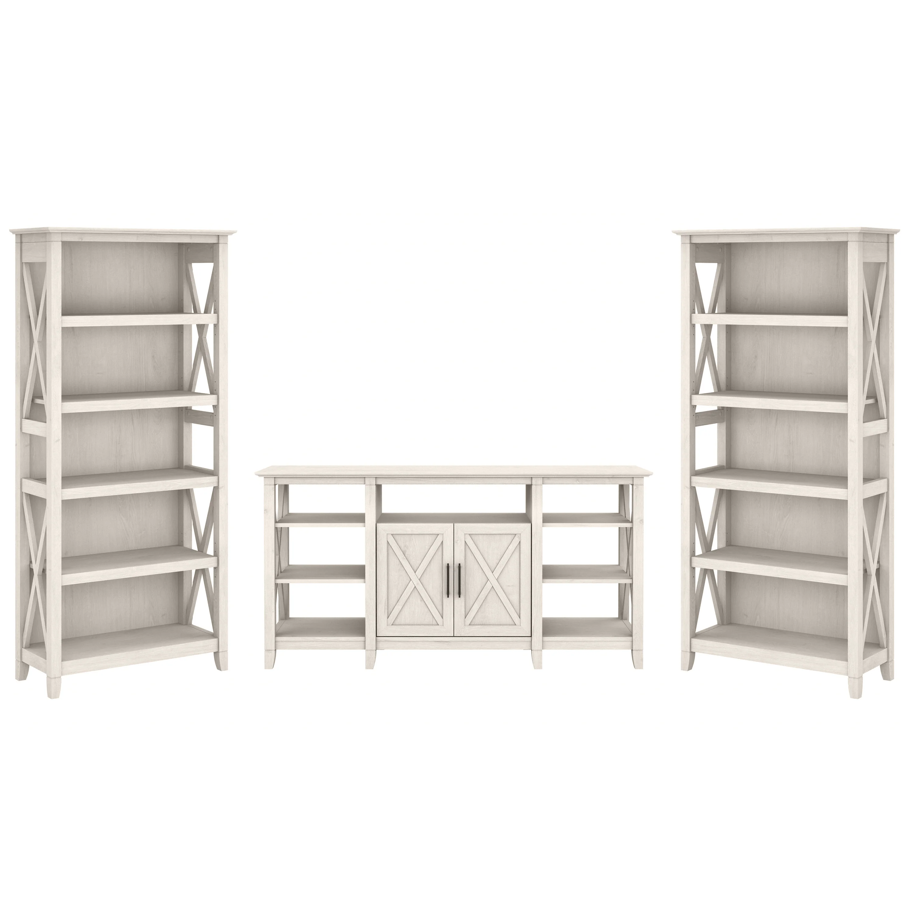 Key West Tall TV Stand with Set of 2 Bookcases
