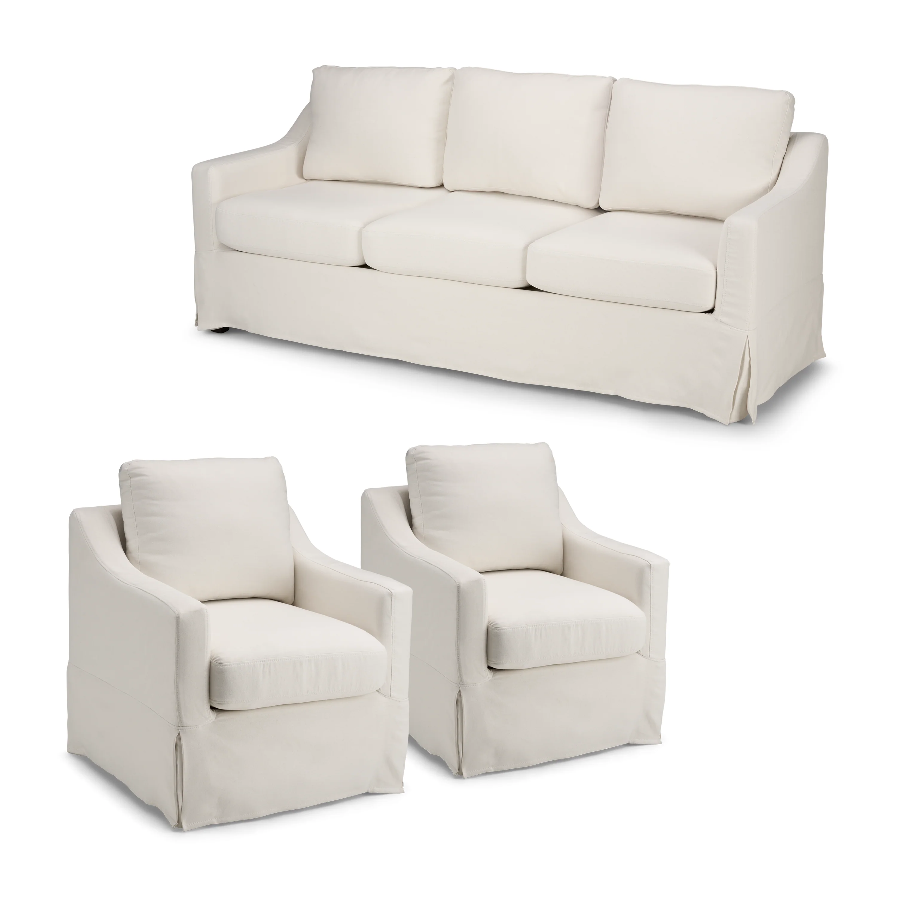 Bush Home Harper 80W Sofa and 2 Swivel Accent Chairs with Slipcovers