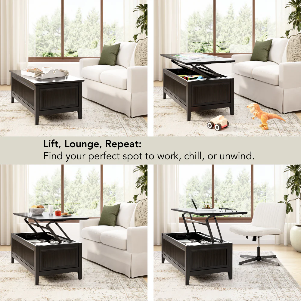 Bush Home Camille 47W Fluted Lift Top Coffee Table with Storage