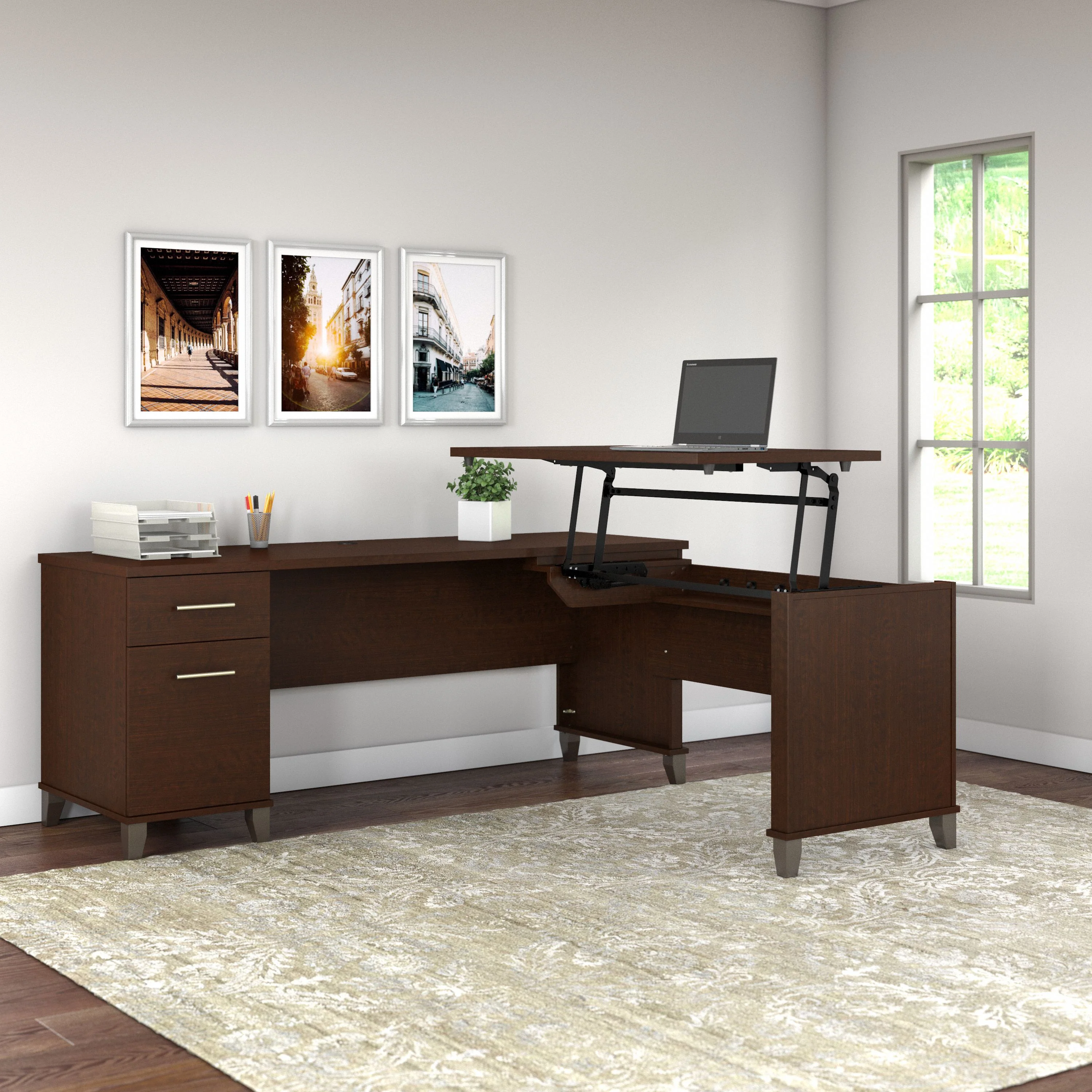 Somerset 72W 3 Position Sit to Stand L Shaped Desk