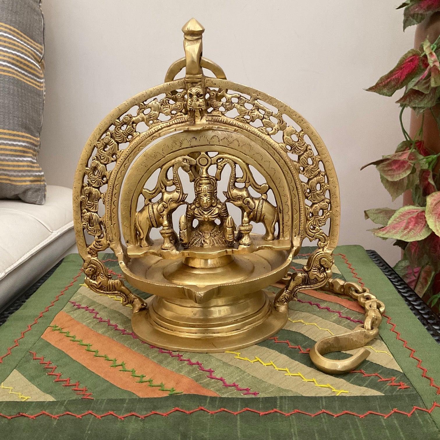 Gajalakshmi Hanging Diya For Pooja Room - Traditional Brass Lamp for Entrance Decor