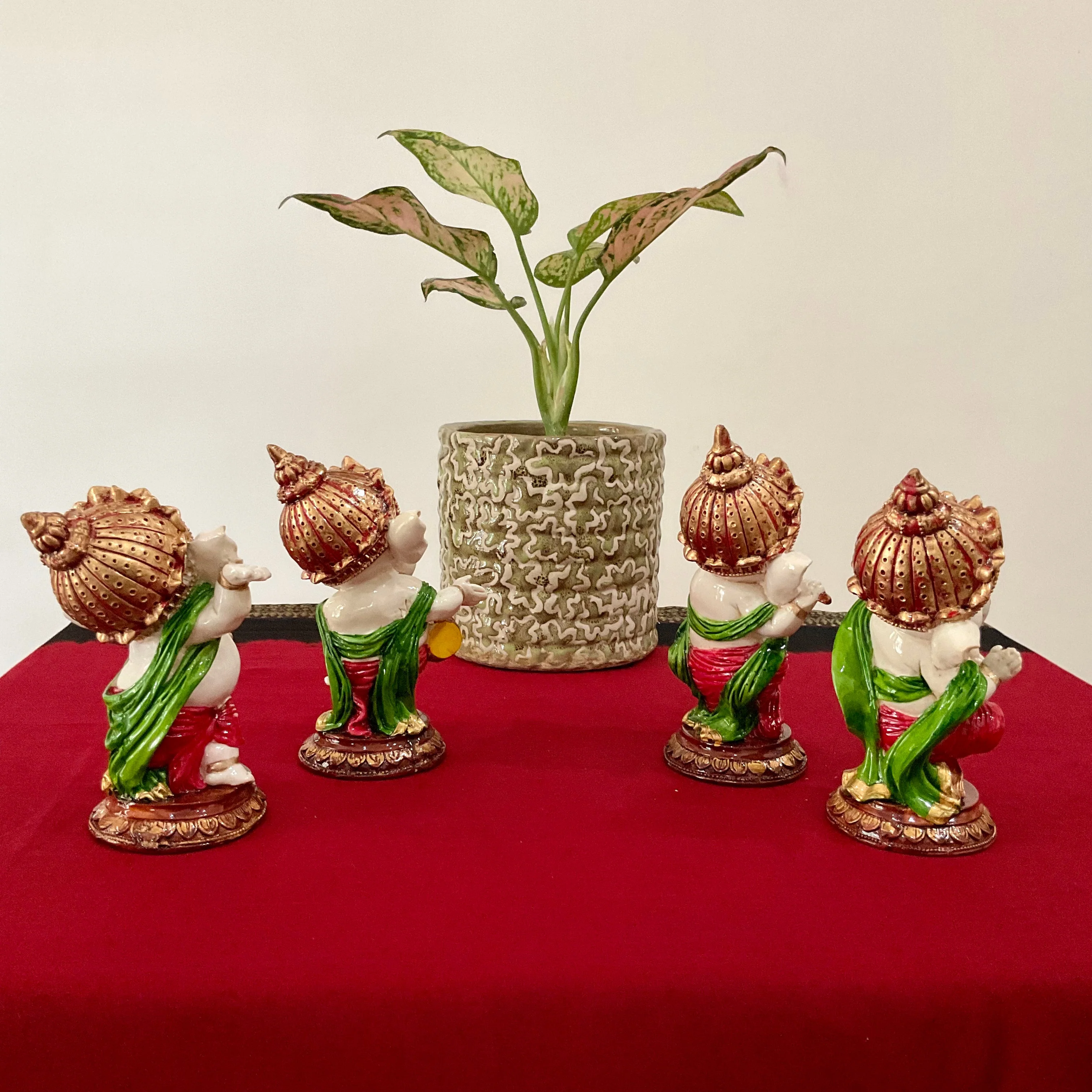 Dancing & Musician Baby Ganesh Marble Dust & Resin Idol (Set of 4)