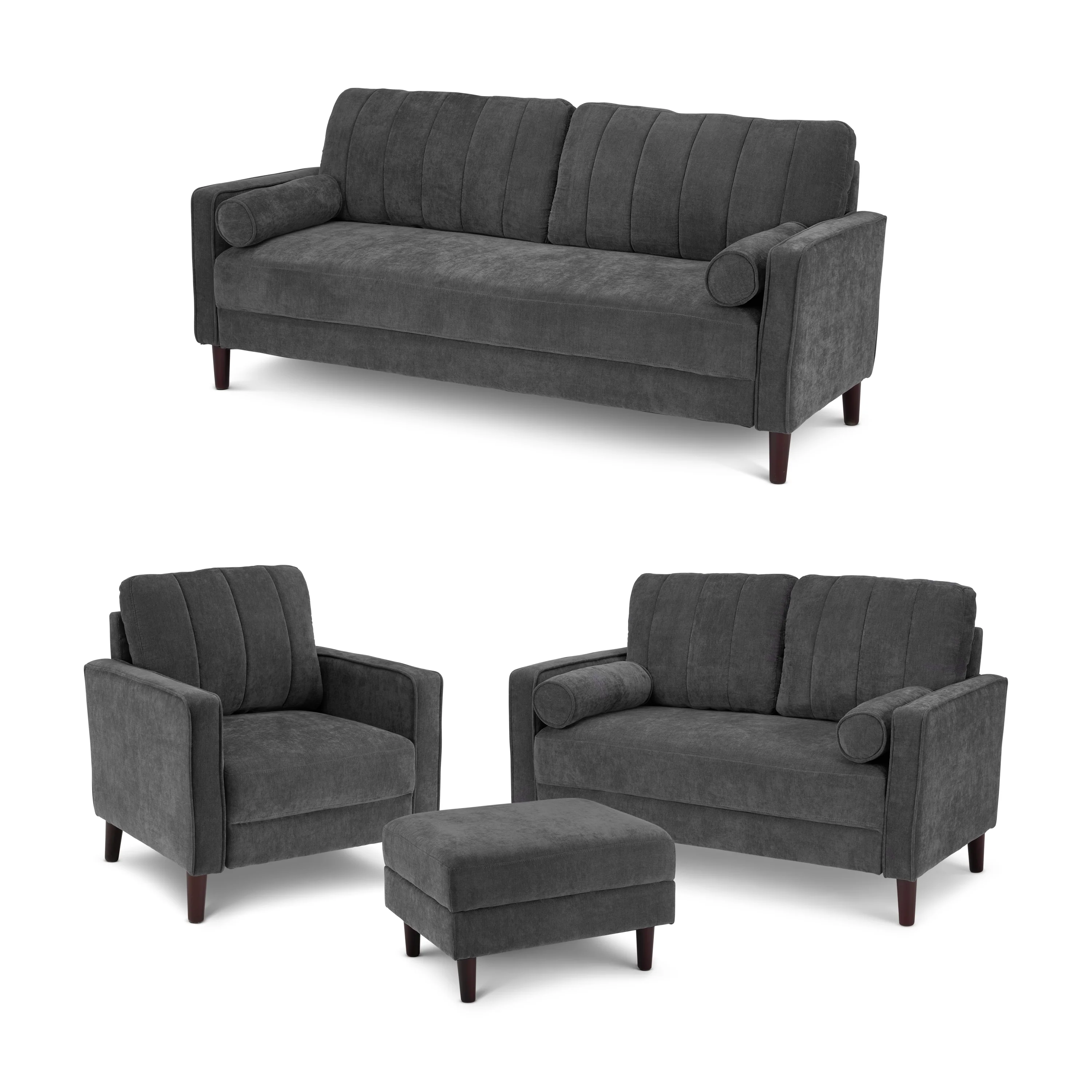 Bush Home Max 77W Sofa, 54W Loveseat, 32W Accent Chair, and Storage Ottoman