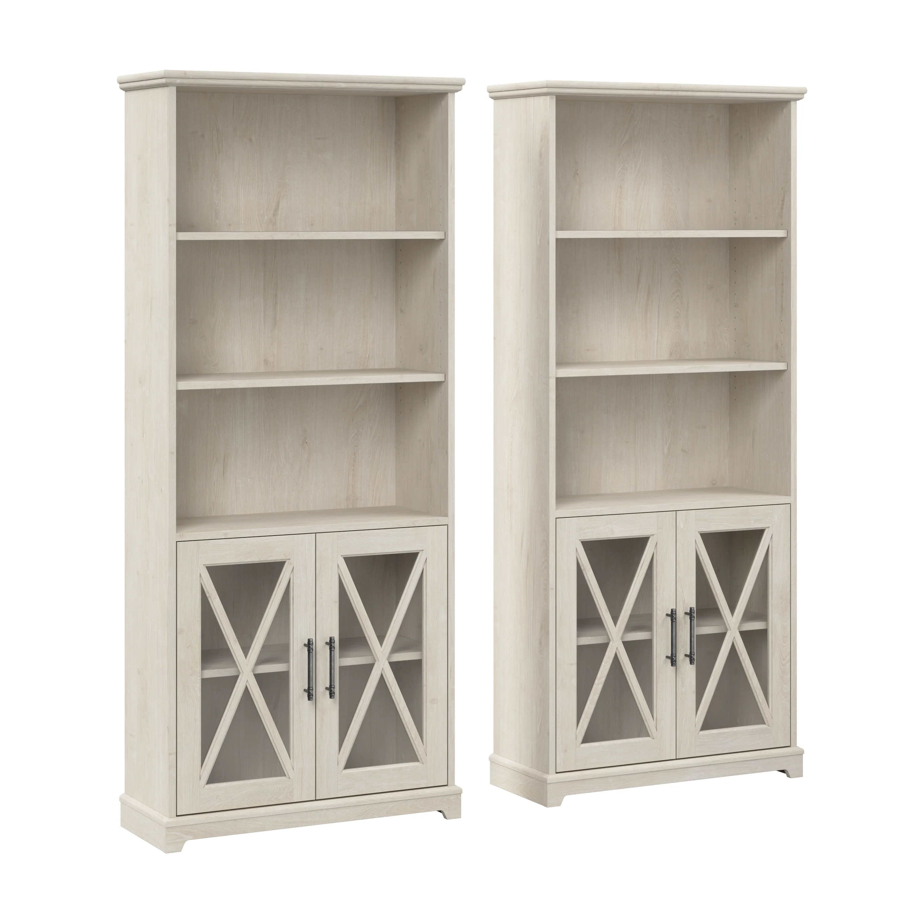 Lennox Farmhouse 5 Shelf Bookcase with Glass Doors - Set of 2