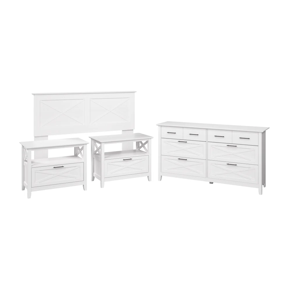 Bush Home Key West 65W Full/Queen Headboard with 6 Drawer Dresser and Set of 2 Nightstands