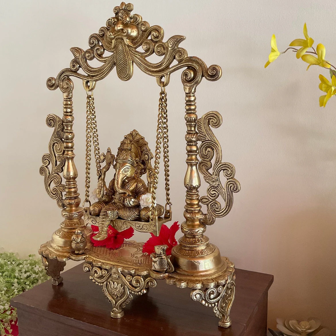 18.5 Inches Lord Ganesh Swing Brass Idol - Traditional Home Decor