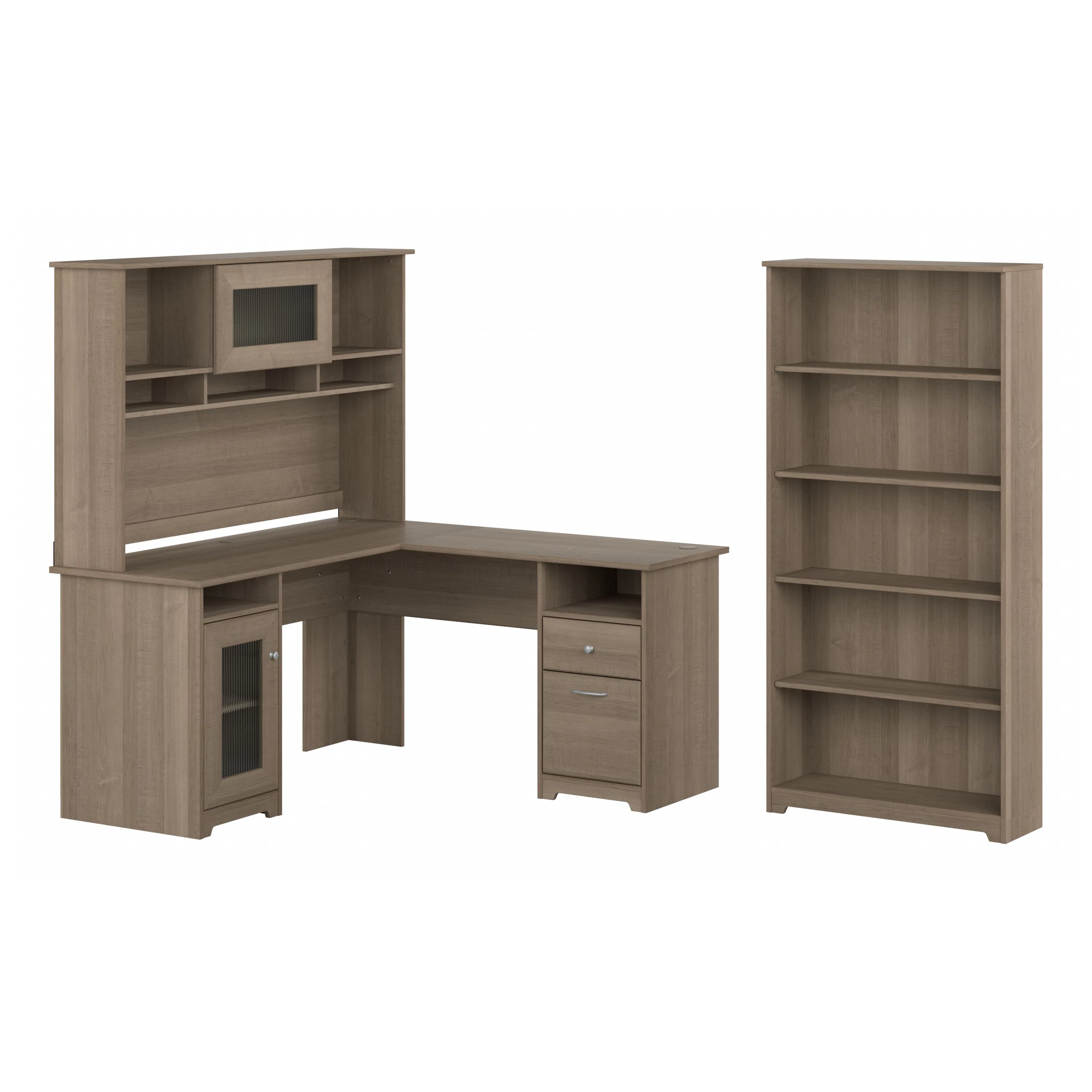 Cabot 60W L Shaped Computer Desk with Hutch and 5 Shelf Bookcase
