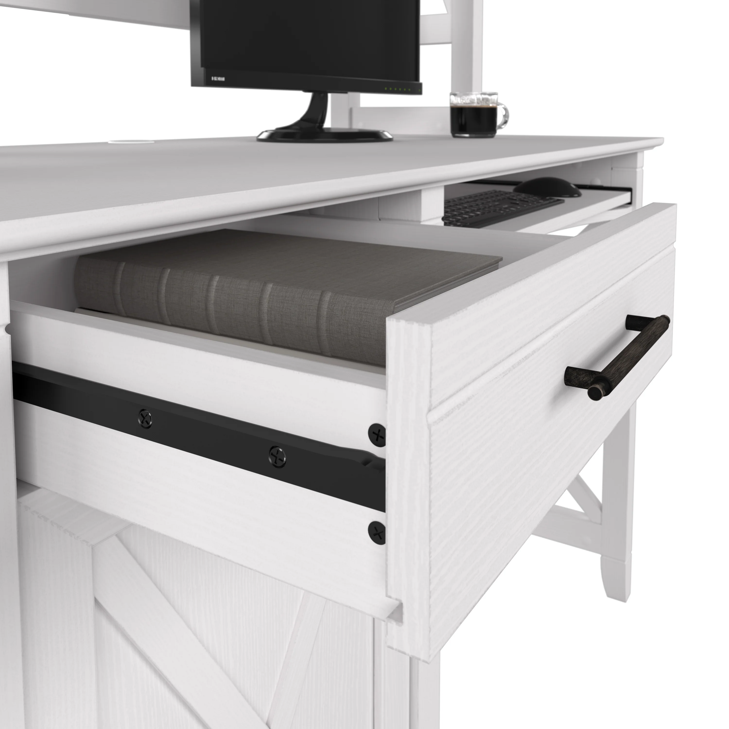 48W Small Computer Desk with Hutch, Bookcase and Lateral File Cabinet