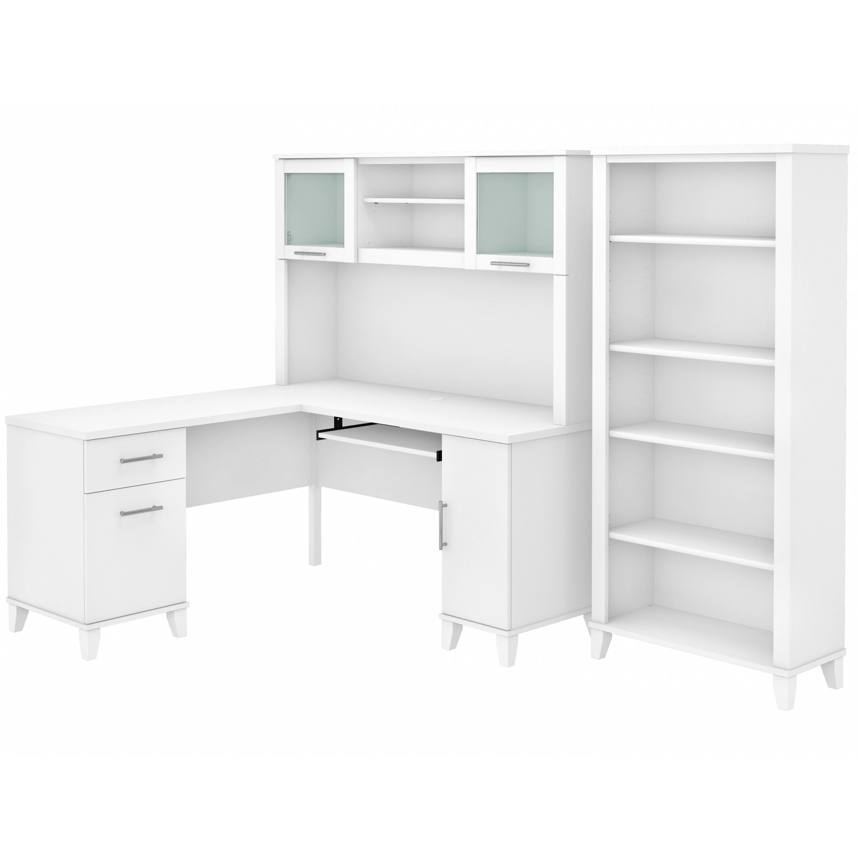 Somerset 60W L Shaped Desk with Hutch and 5 Shelf Bookcase