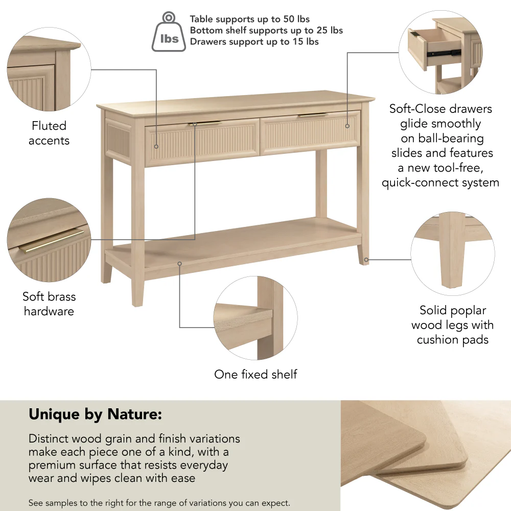 Bush Home Camille Fluted Console Table with Drawers