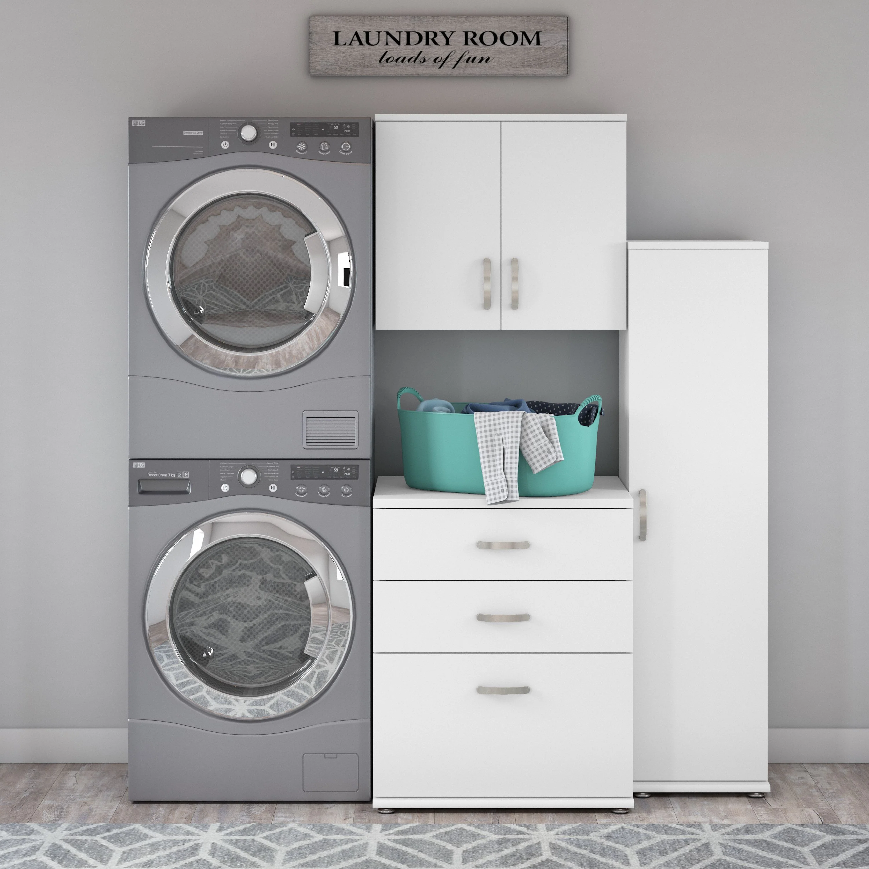 Universal 3 Piece Modular Laundry Room Storage Set with Floor and Wall Cabinets