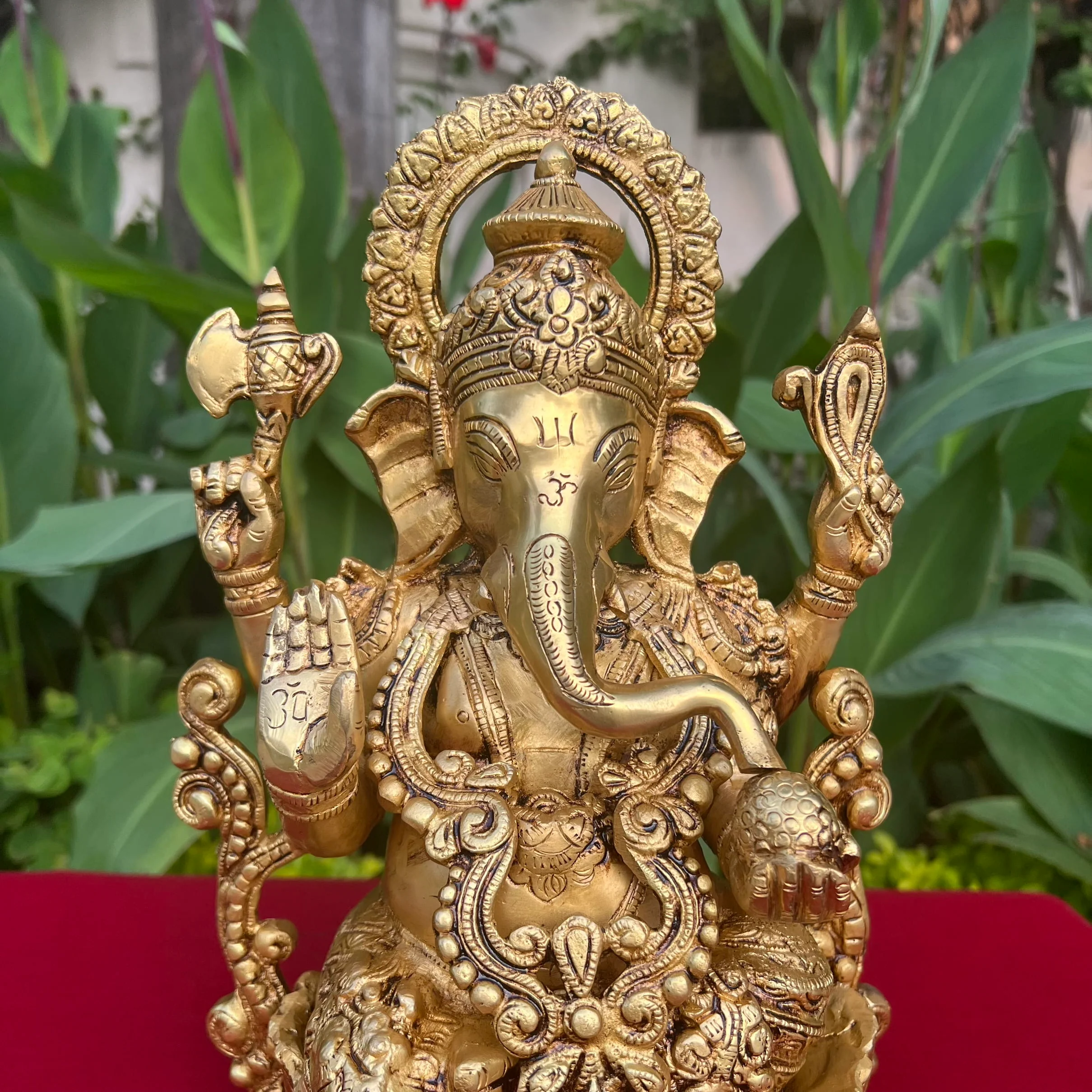 12 Inches Lord Ganesh Brass Idol - Ganpati Decorative Statue for Home Decor