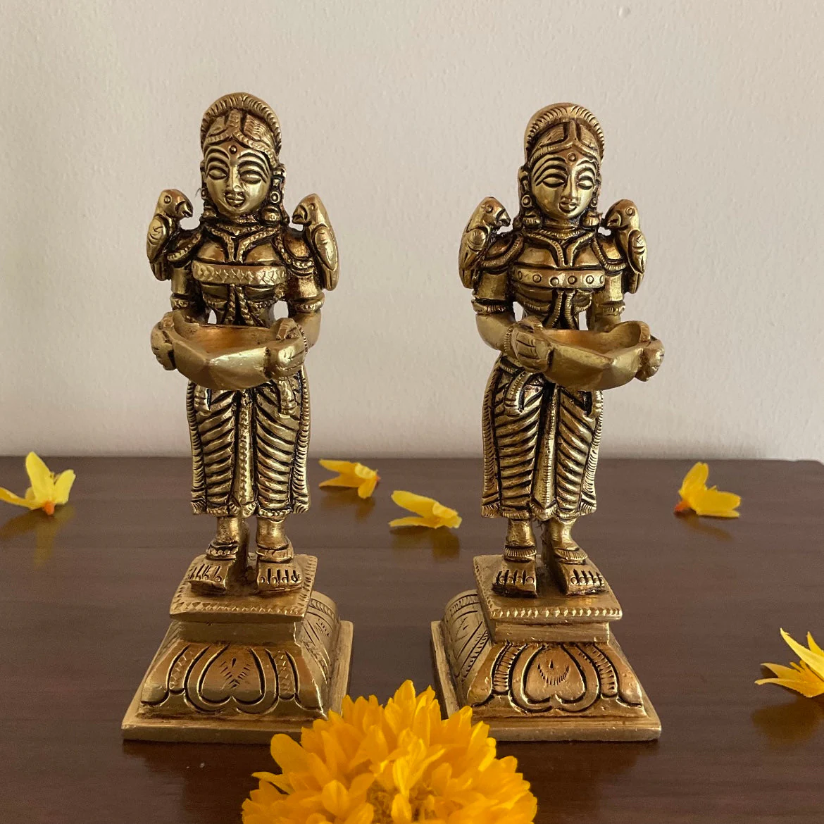 5.5 Inches Deep Lakshmi (Set of 2) - Handmade Brass lamp - Decorative Diya