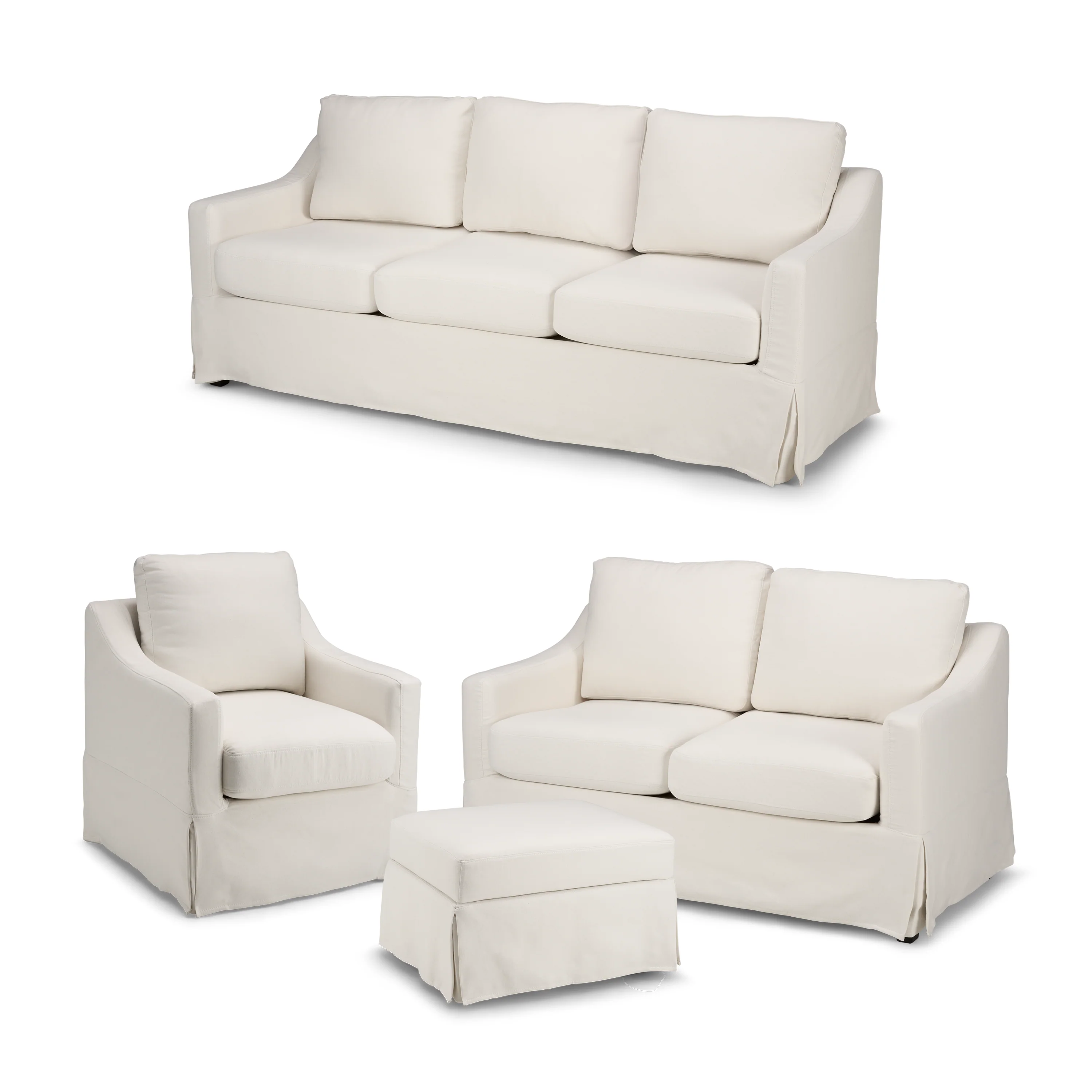 Bush Home Harper 80W Sofa, 57W Loveseat, Swivel Accent Chair, and Storage Ottoman with Slipcovers