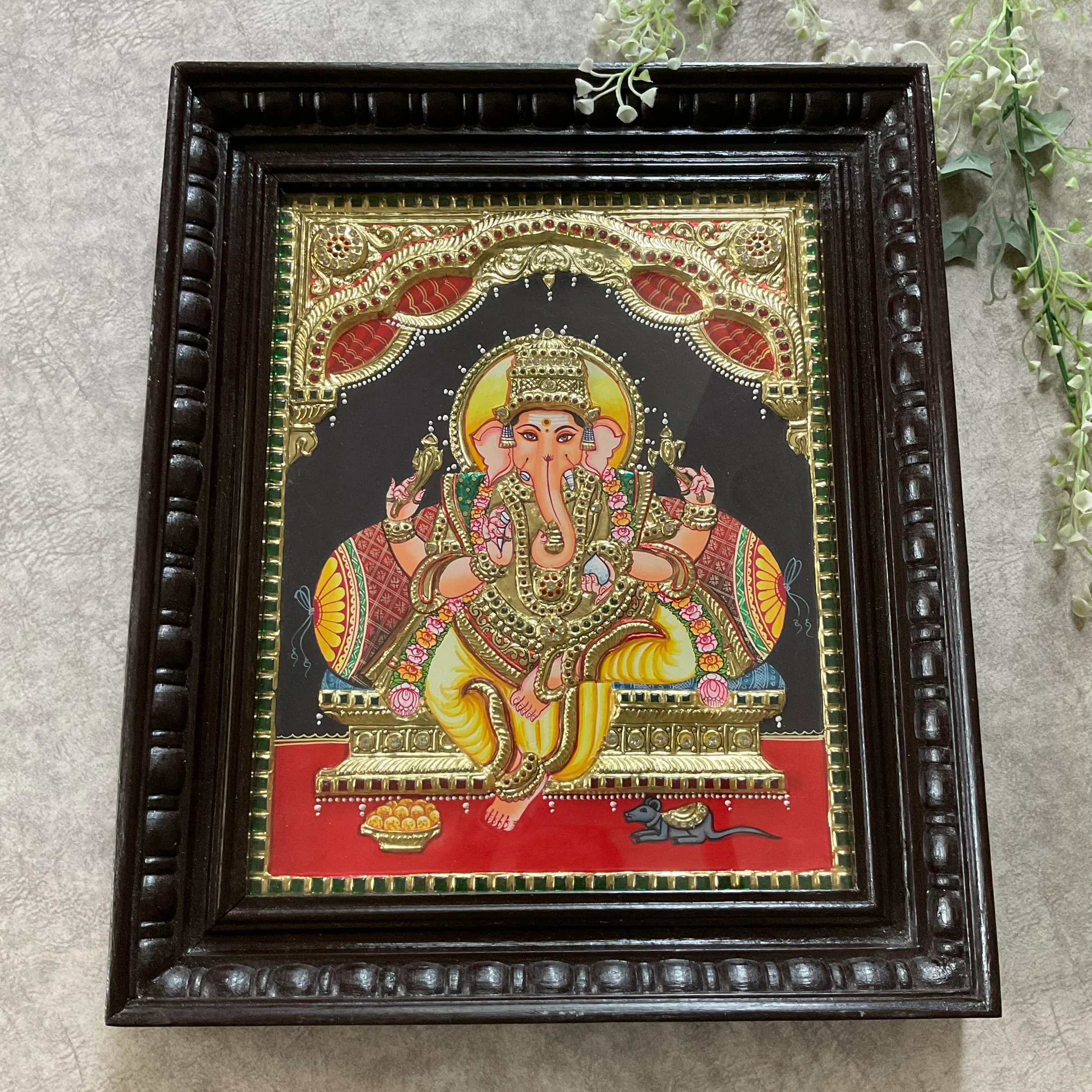 Lord Ganesha 3D Tanjore Painting - Traditional Wall Art