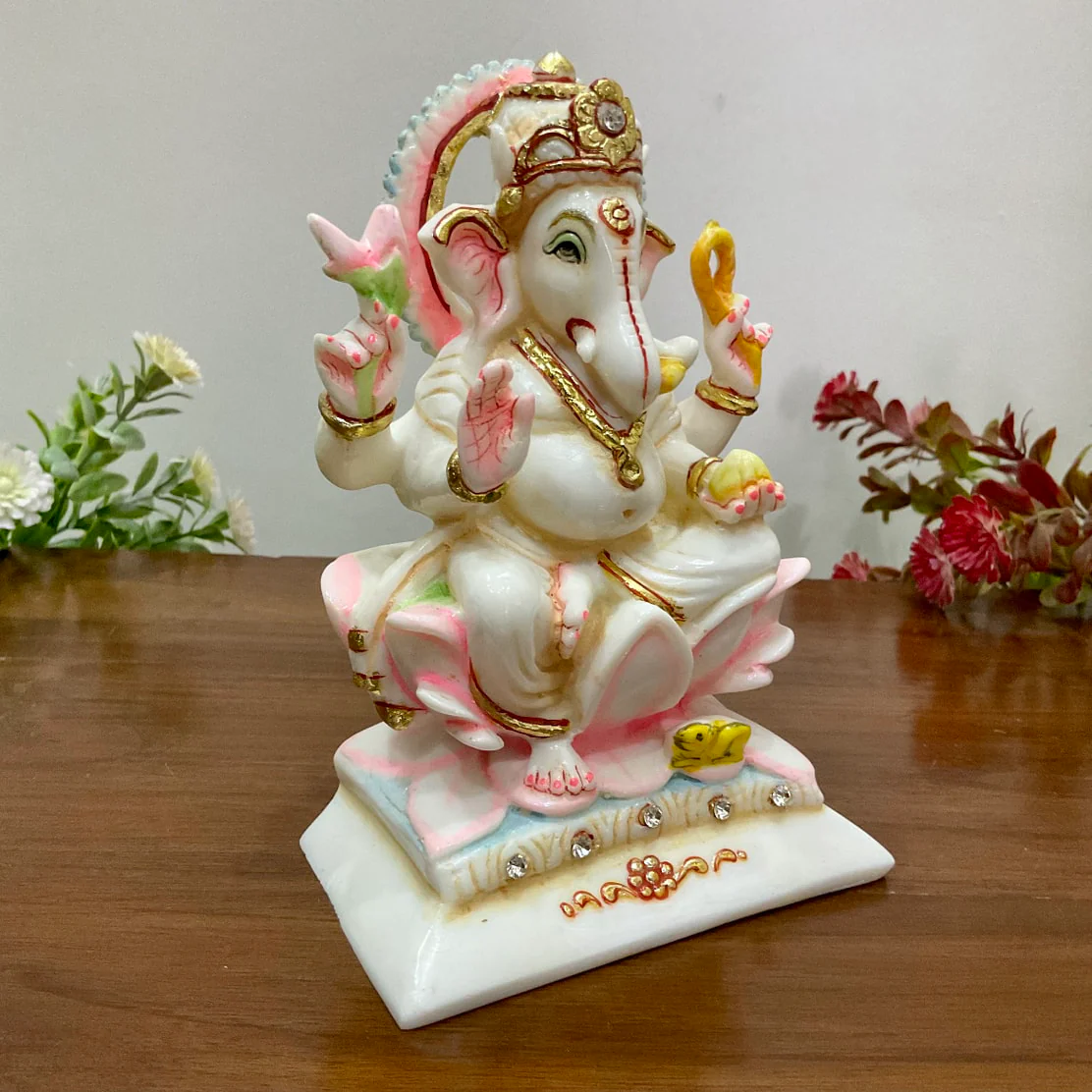 6 Inches Lakshmi Ganesha Marble Dust & Resin Idol - Hindu God Statue - Decorative Murti