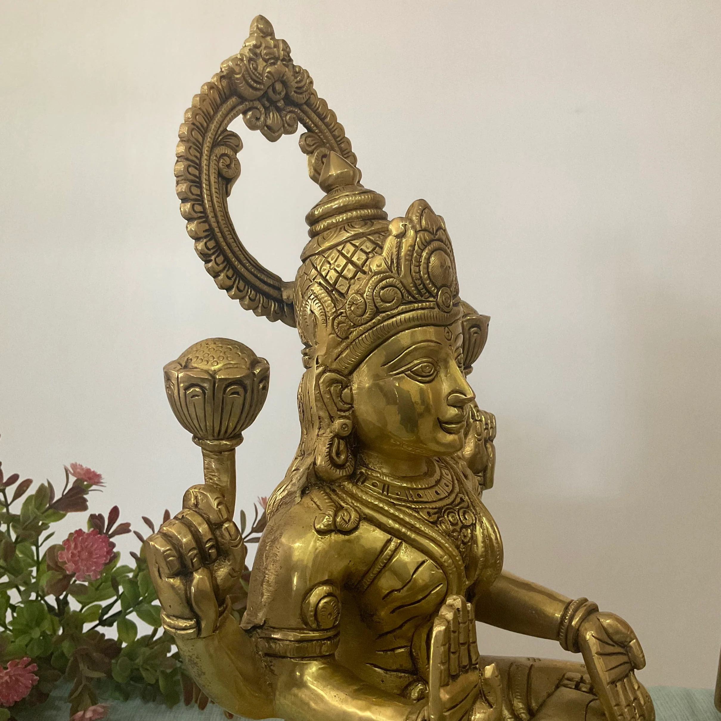 14 Inch Goddess Lakshmi Brass Idol - Goddess of Fortune, Wealth, Prosperity - Pooja Statue