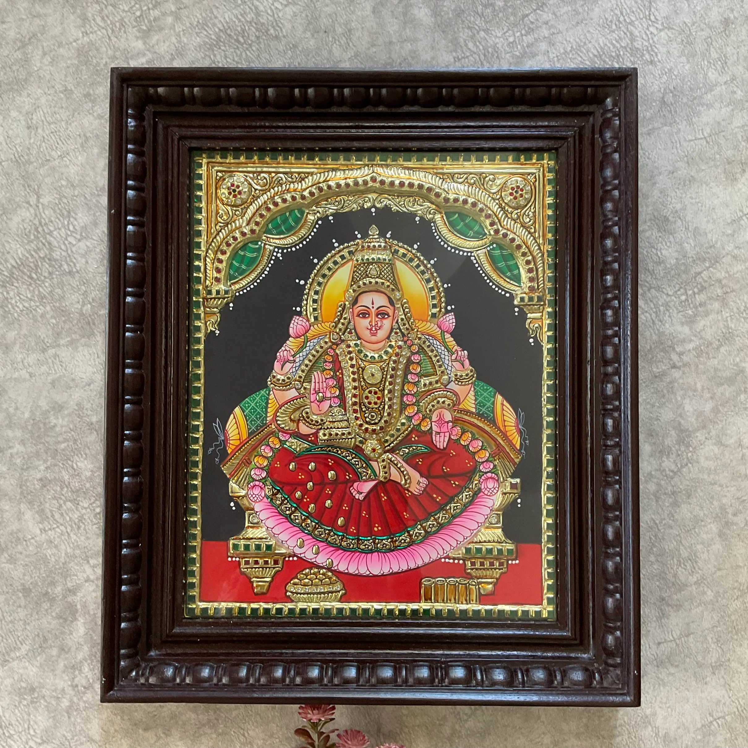 Goddess Laxmi 3D Tanjore Painting - Traditional Wall Art
