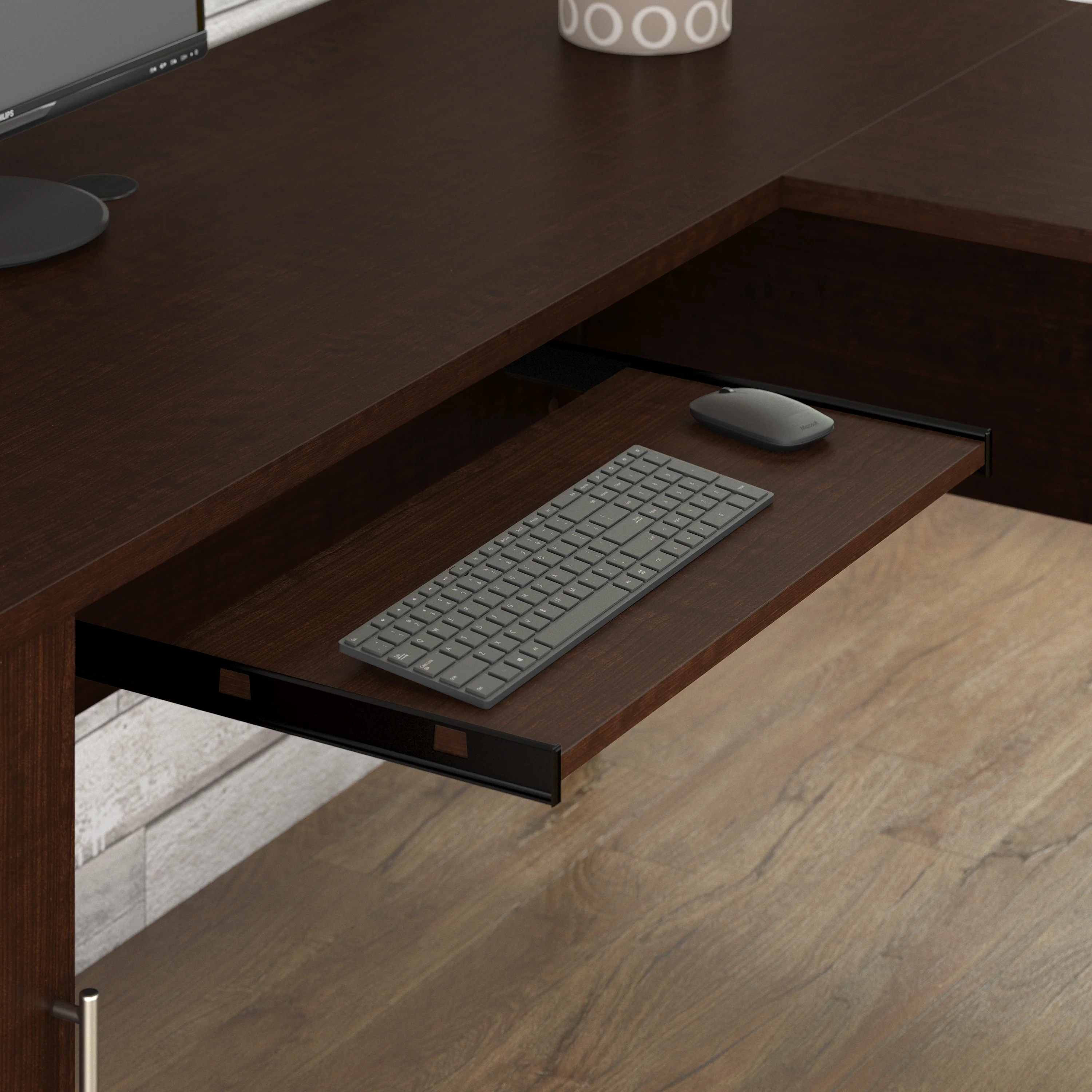 Somerset 60W L Shaped Desk with Hutch and 5 Shelf Bookcase