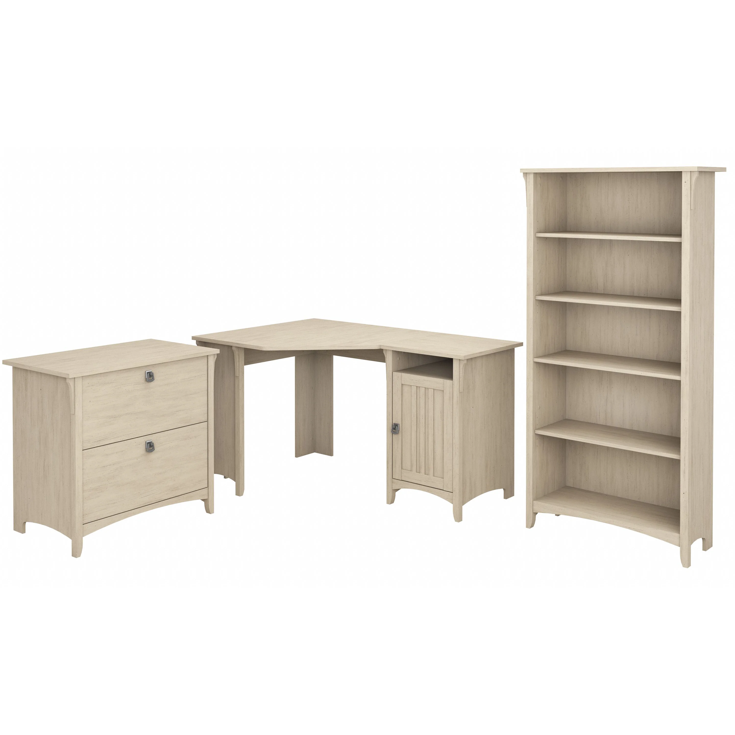 Salinas 55W Corner Desk with Lateral File Cabinet and 5 Shelf Bookcase
