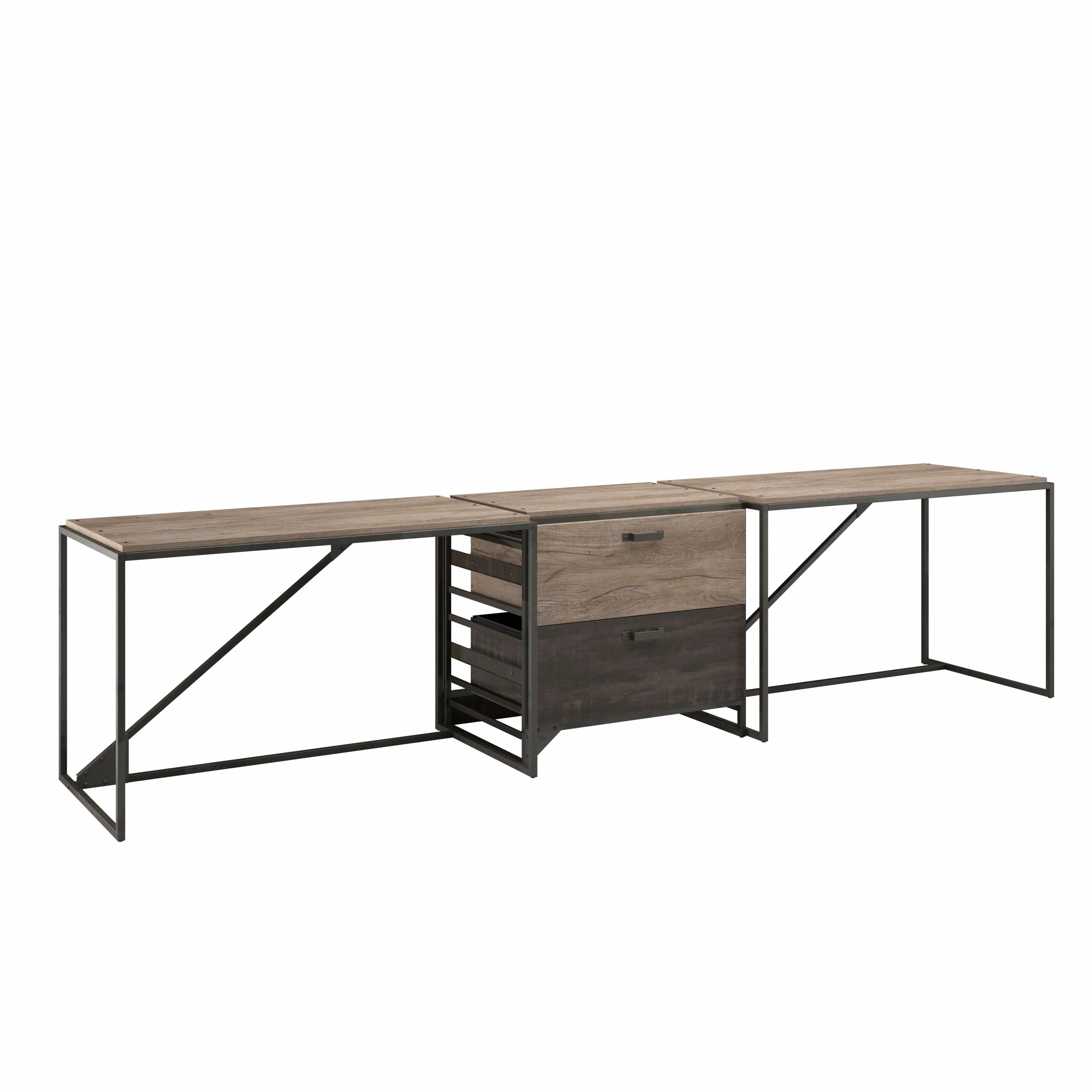 Refinery 2 Person Industrial Desk Set with Lateral File Cabinet