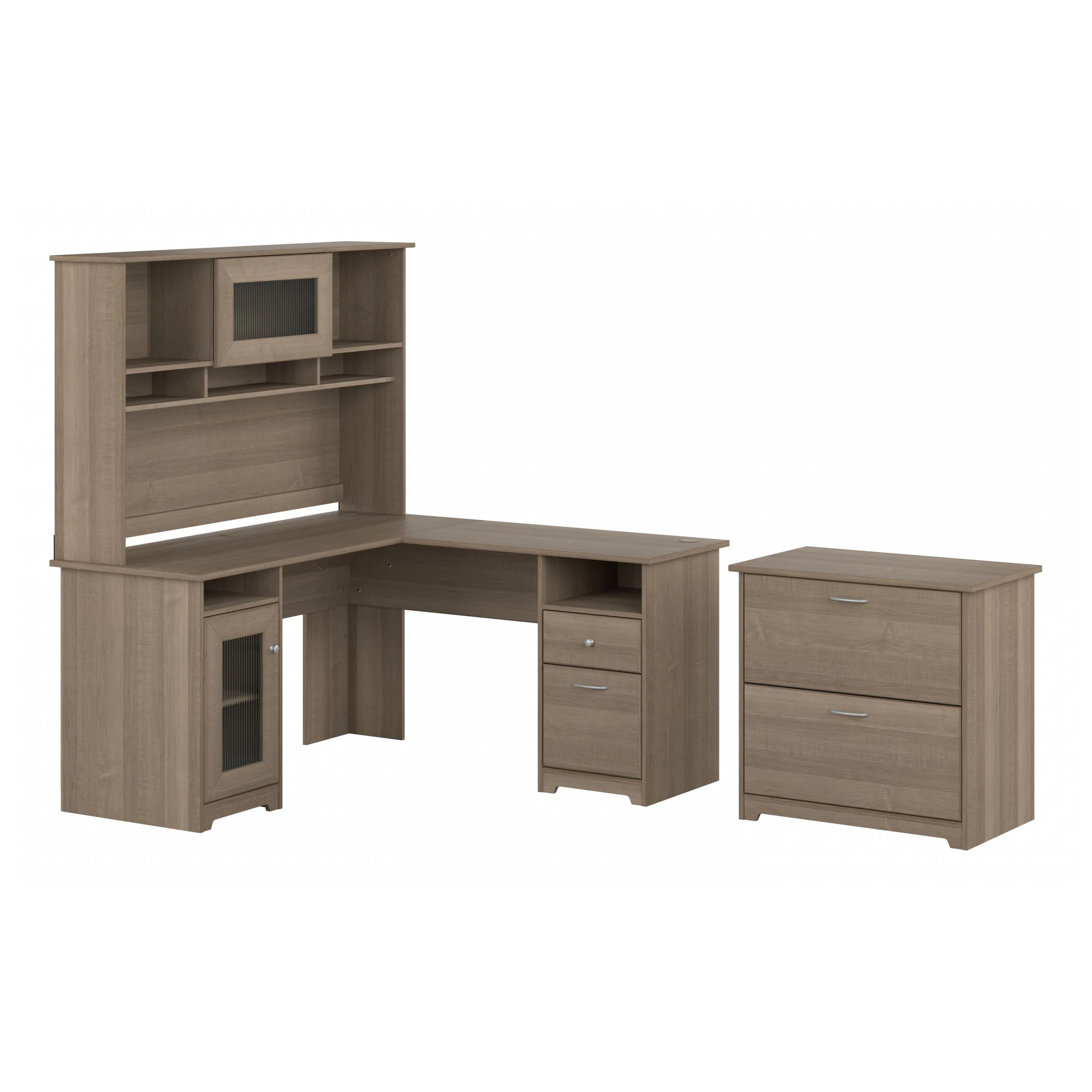 Cabot 60W L Shaped Computer Desk with Hutch and Lateral File Cabinet