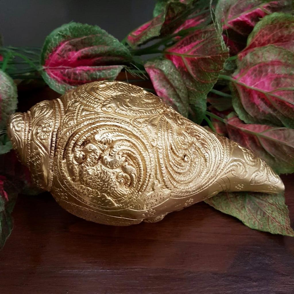 Lord Ganesha Brass Conch (Shank) 7 Inches - Decorative Home Decor