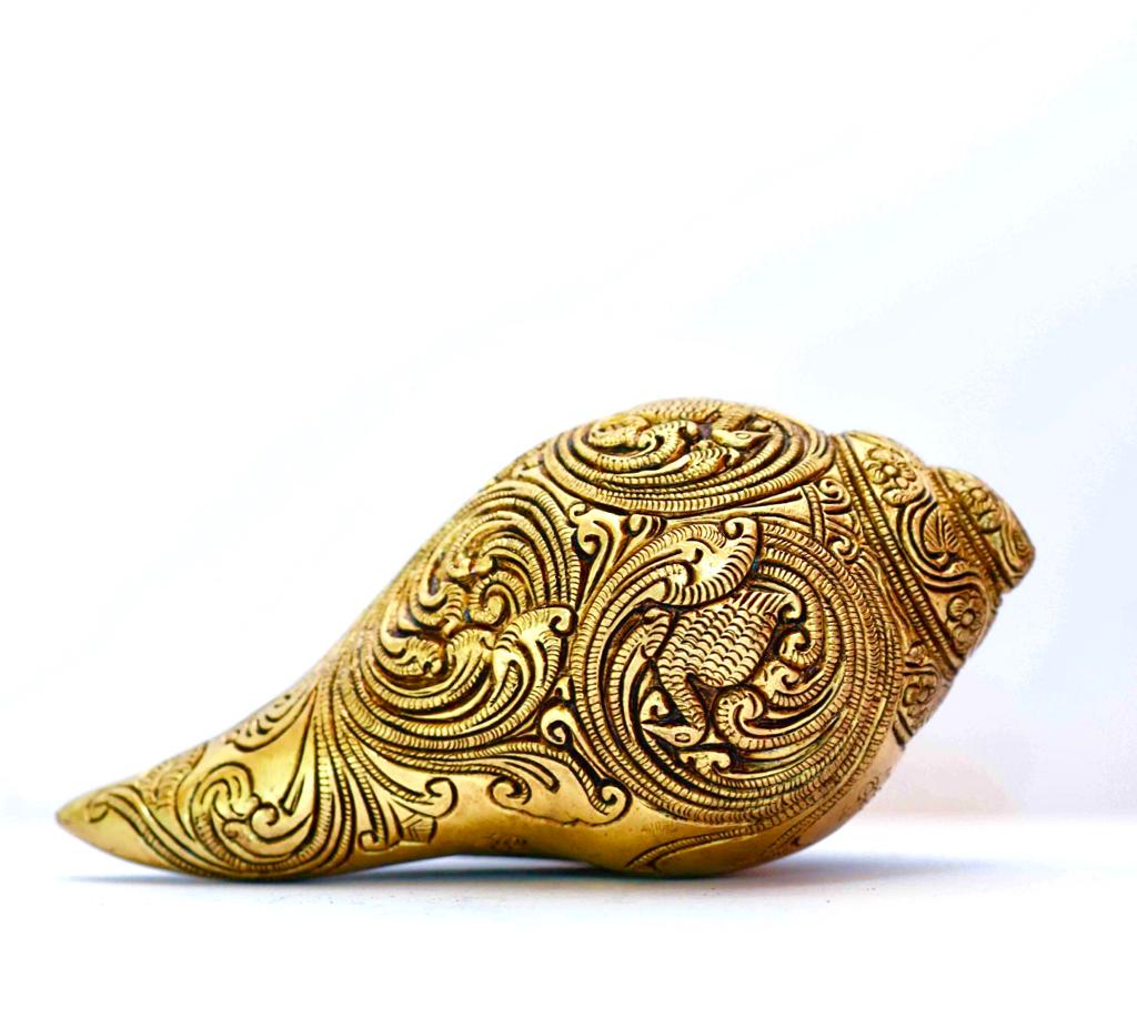 Sheshnag Lord Vishnu Brass Conch (Shank) 8 Inches - Decorative Home Decor
