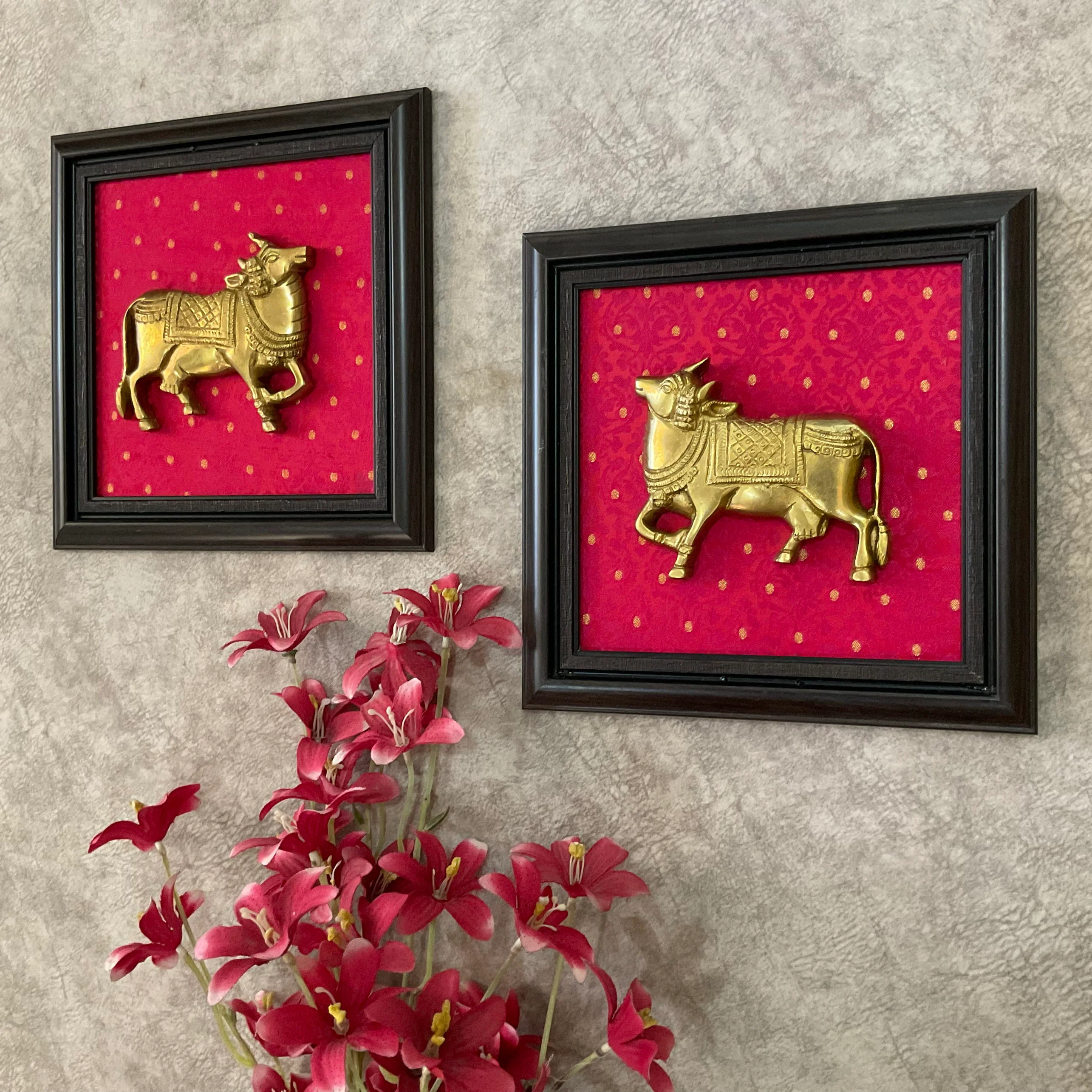 Pichwai Cow Brass Wall Decor (Set of 2) - Traditional Wall Hanging