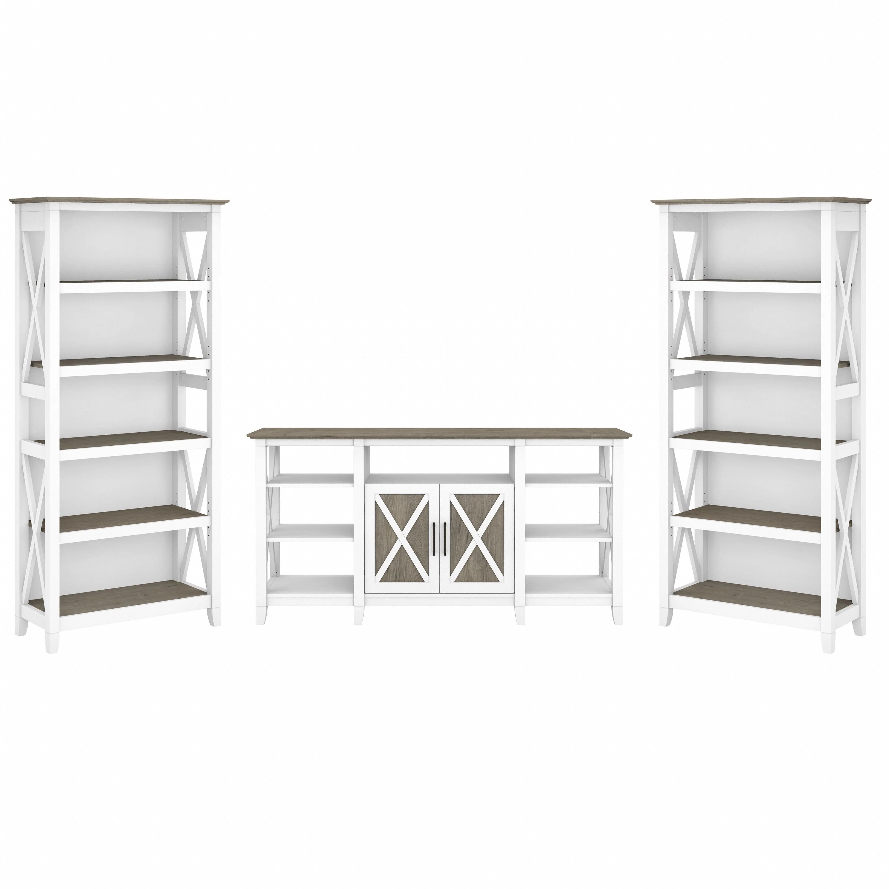 Key West Tall TV Stand with Set of 2 Bookcases