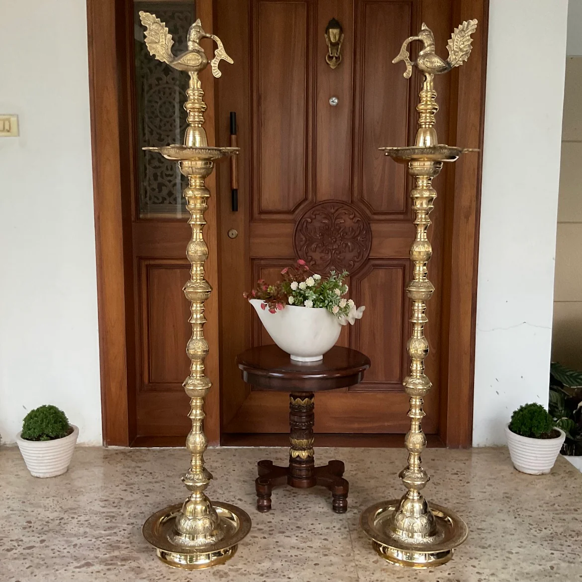 57 Inch Annapakshi Nilavilakku (Set of 2) - Kuthu Vilakku Brass lamp Festive Decor