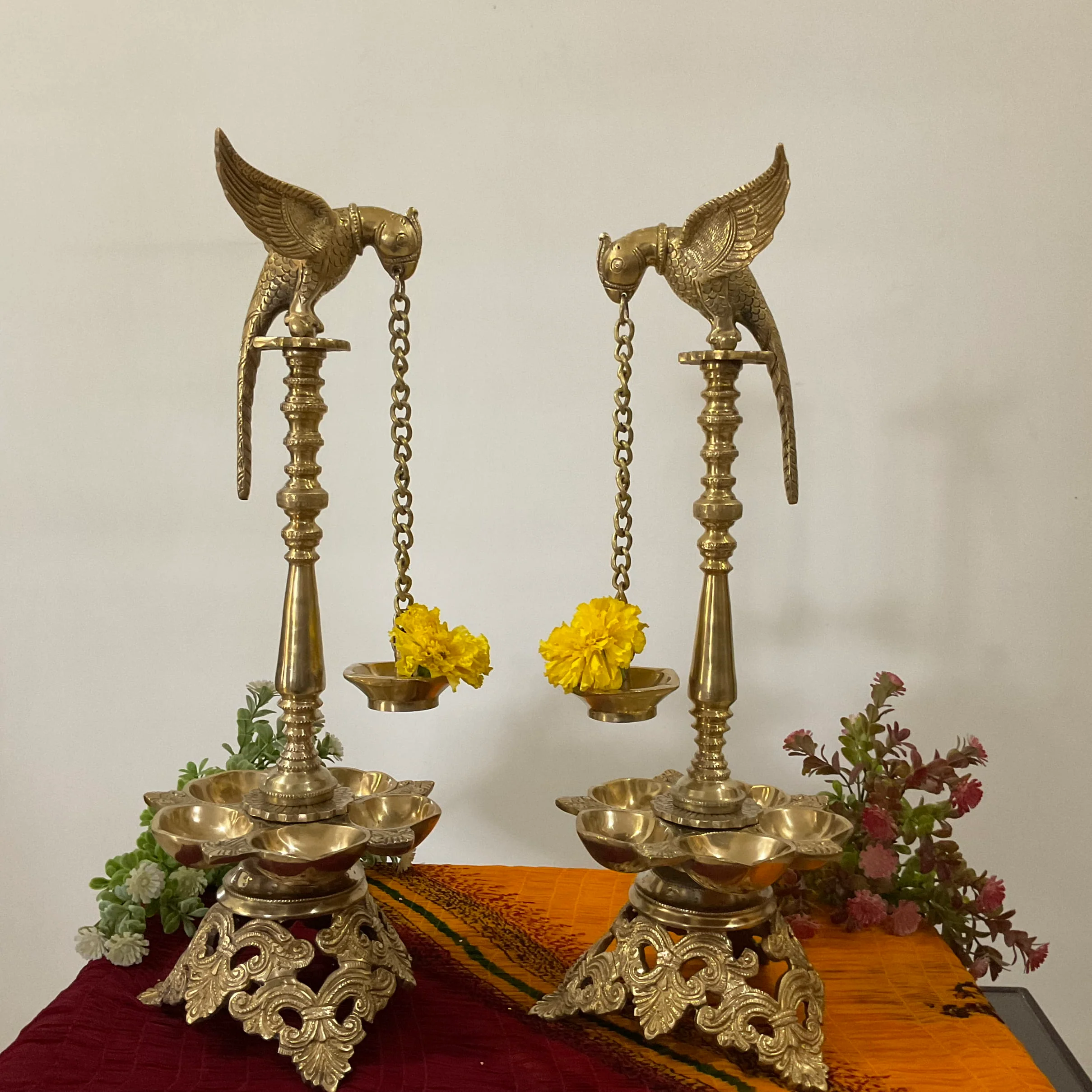 20 Inch Brass Annapakshi Hanging Diya Lamp (Set of 2) For Pooja Room Decor