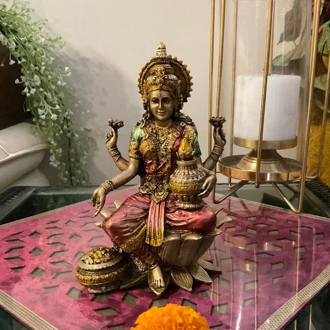 7 Inches Lakshmi Ganesha Metallic Copper Finish Marble Dust Idol