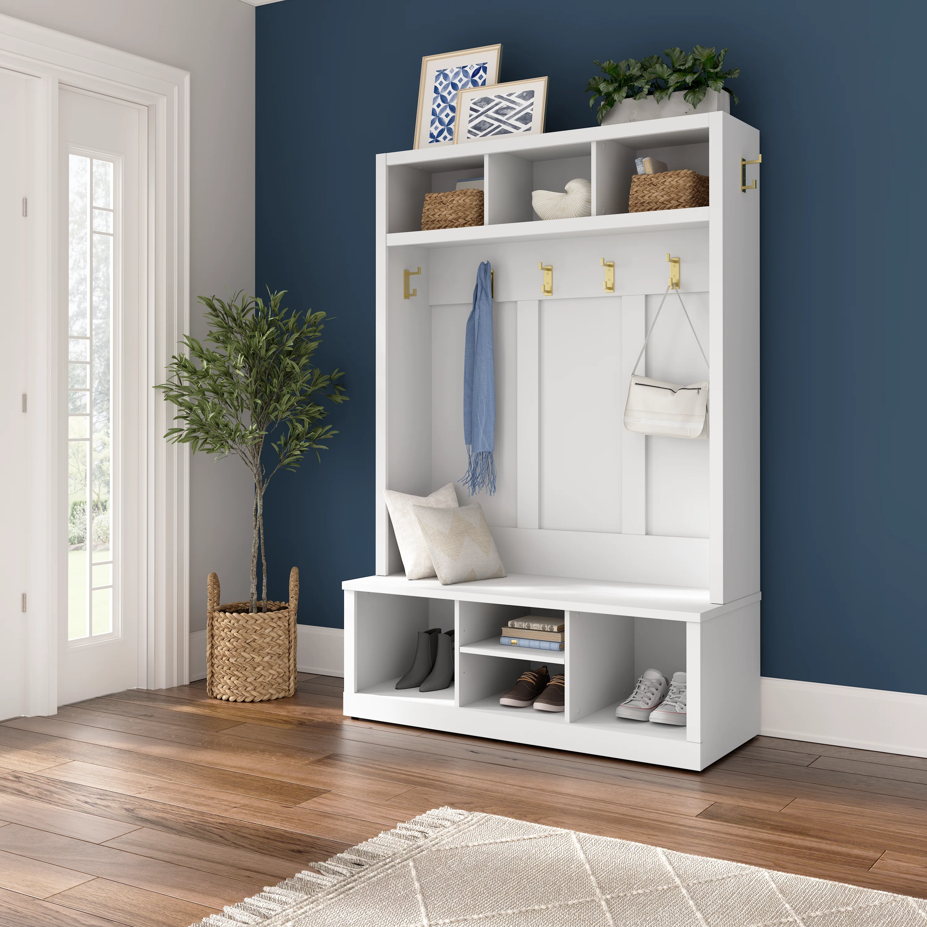 Hampton Heights Entryway Storage Set with 48W Hall Tree and Shoe Bench